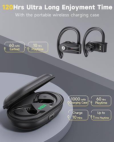 Miniatura 3 de Bluetooth Headphones Noise Canceling 4 Mics Clear Call 120H Playtime Stereo Bass Sound Wireless Charging Case Over Ear Earphones LED Digital Display