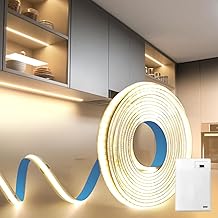 BRIMETI Ruban LED Pile COB 1M 4000K Blanc Naturel 320LEDs/M 5V Alimentée à Batterie Bande LED Autocollant Flexible Éclairage Découpable Meuble Chaussure Chambre Cuisine Armoire Escalier Décoration
