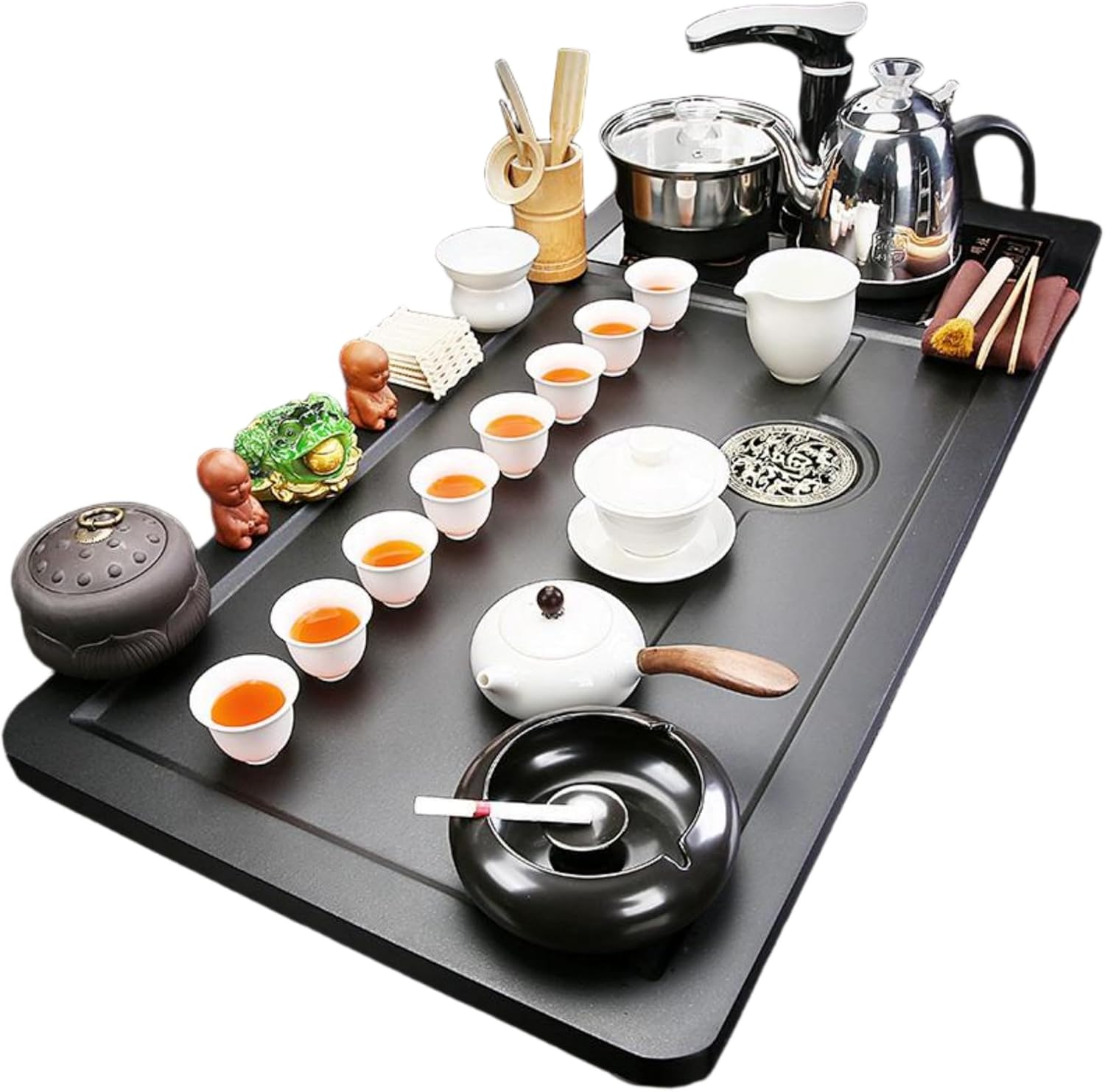 MOYEE 茶盘 Chinese Gongfu Tea Tray 茶台 Fully Automatic Tea Set,全自动烧水壶一体 Purple Sands Ceramic TeaSet,紫砂茶具套装家用客厅办公功夫茶海整套 A1513