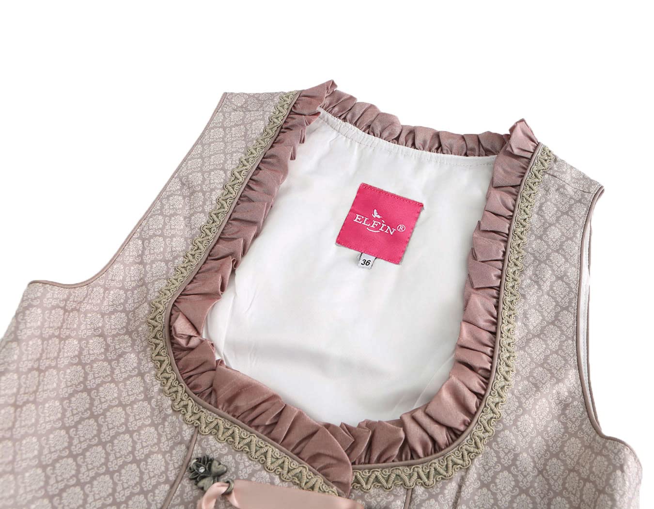 ELFIN Damen Midi Dirndl Elegante Trachtenkleid für Oktoberfest inkl. Spitzen Dirndlschürze Gr. 34-44