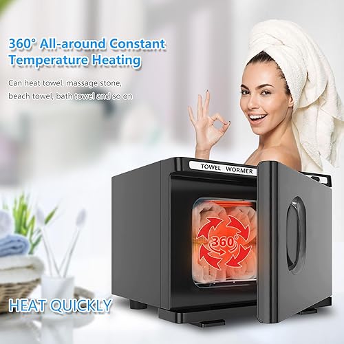 Miniatura 6 de Calentador de toallas calientes pequeñas personal de 8 litros para salón de belleza, baño, toalla caliente 2 en 1, calentador de toallas de spa en