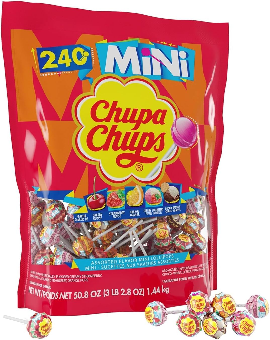 Mini Lollipop Assortment, 5 Flavors, Individually Wrapped Candy for Kids, 50.8 Oz Bag (240 Suckers)