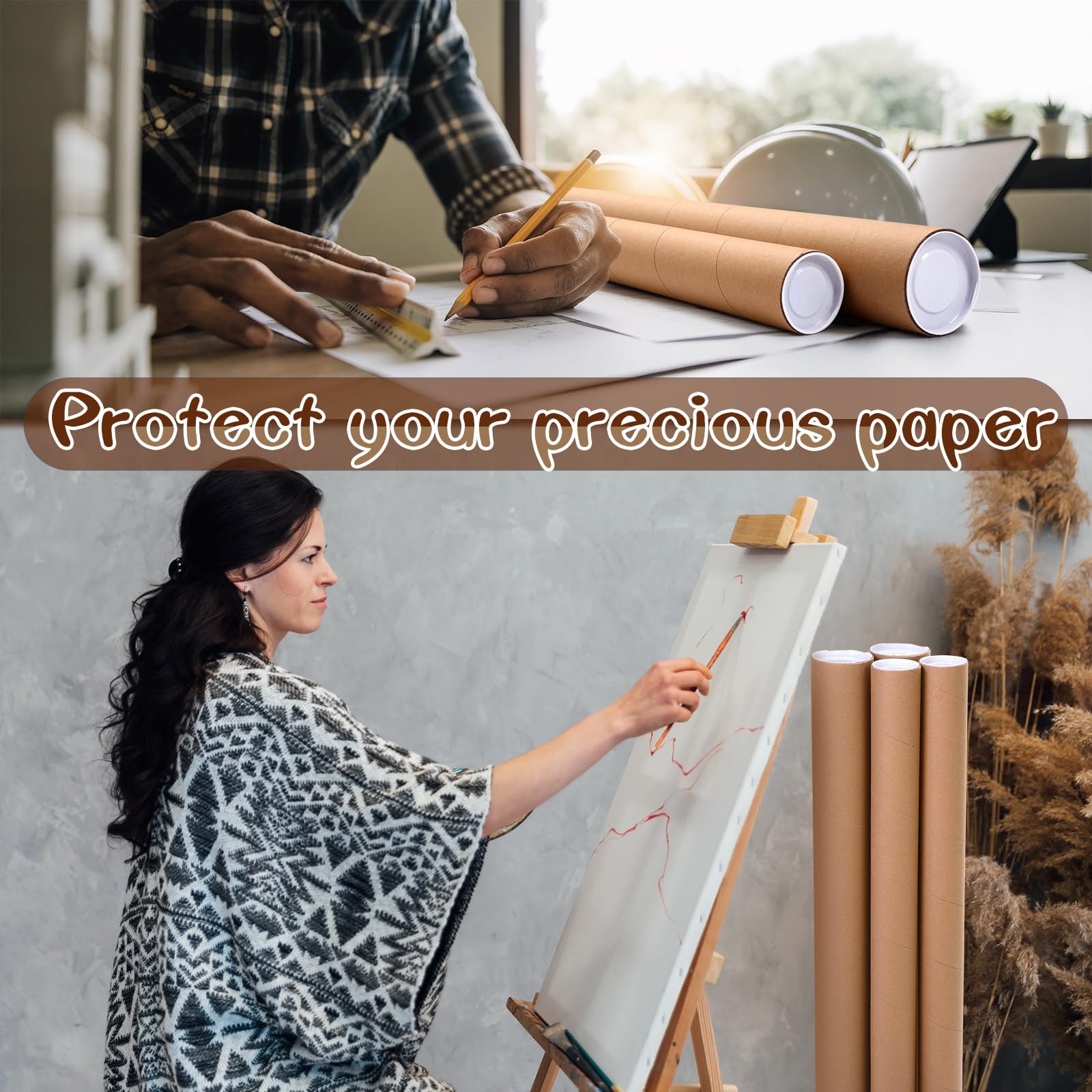 Feifeiya Paquete de 4 tubos de correo de 4 x 35 pulgadas, 3 x 35 pulgadas, tubo de póster con tapas, tubos de cartón de papel kraft para envío, almacenamiento de carteles, impresiones, obras de arte