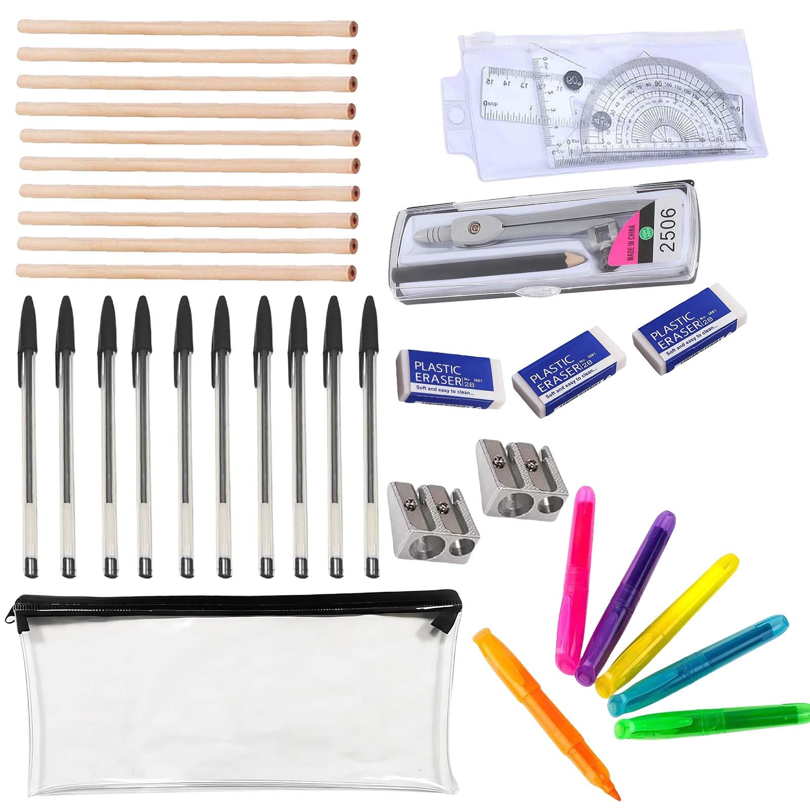 Pddenality 39 Pcs Exam Stationery Set, Pencil Case with Stationery Included, Stationary Set, Maths Sets for Secondary School Exam Pencil Case Durable Suitable for School Home and Office use