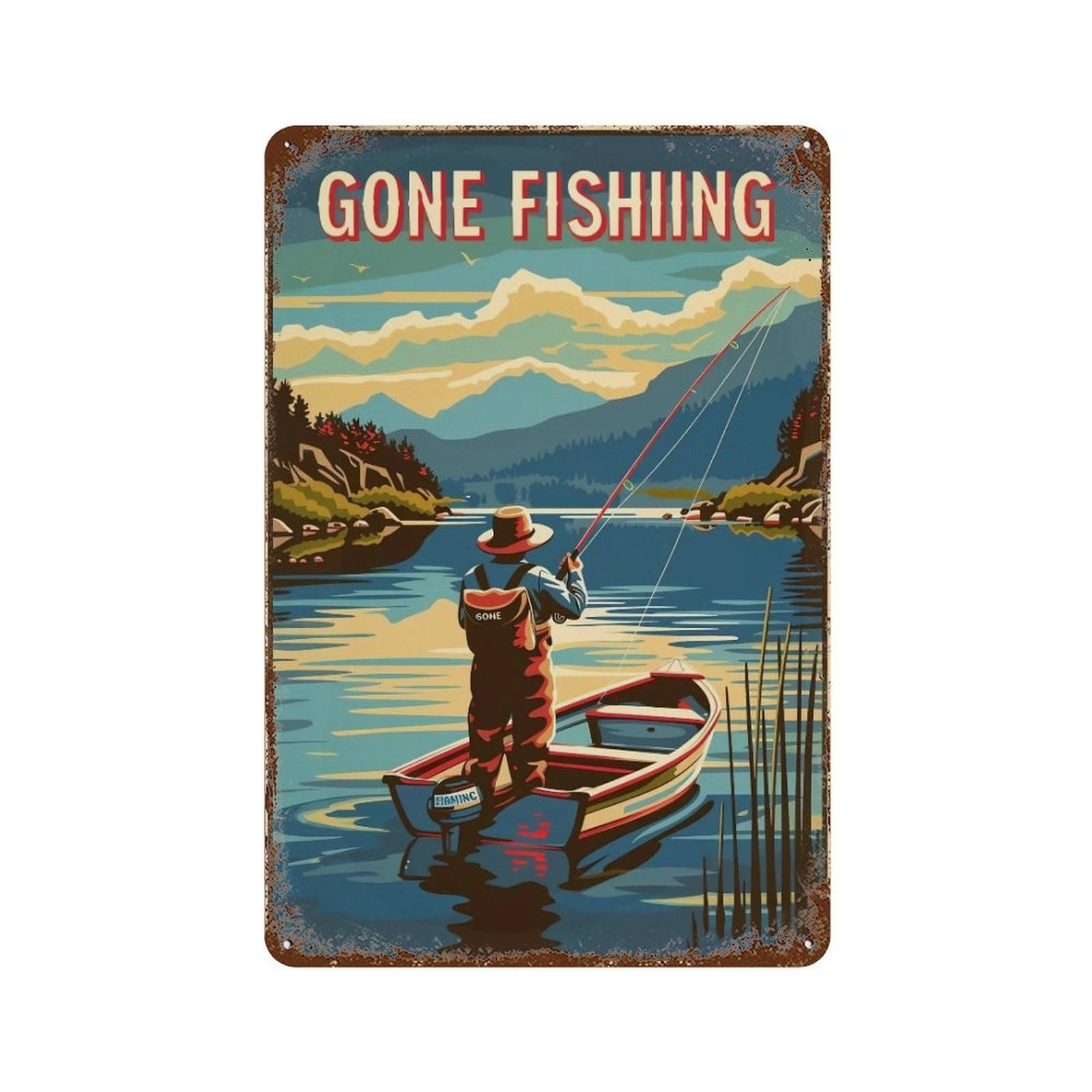 HDURYEYRYY Gone Fishing Retro Lake 04 Wall Retro Iron Vintage Art Metal Tin Sign Poster Modern Home Cofffee Club Art Bar Shop Decor Style 30x20cm