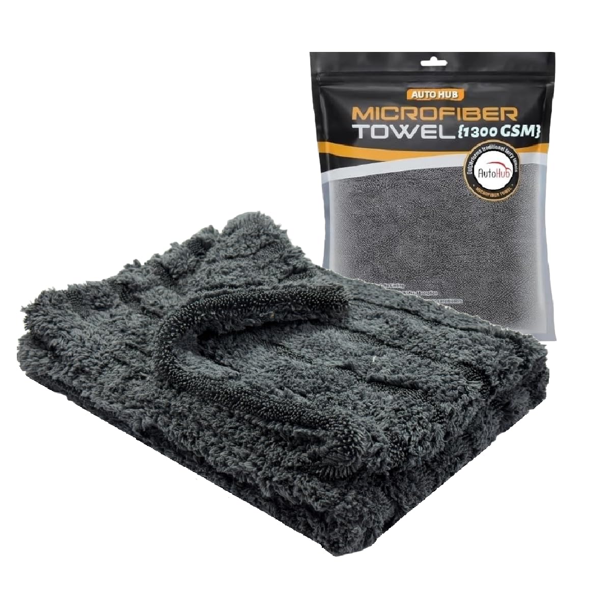Auto Hub 1300GSM Microfiber Cleaning Cloth - Hybrid Design with Twisted Loop & Coral Fleece -Edgeless Micro Fiber Cleaning Cloth - Lint & Streak Free Car Cleaning Clothes (1pc,60x40cm-Grey)