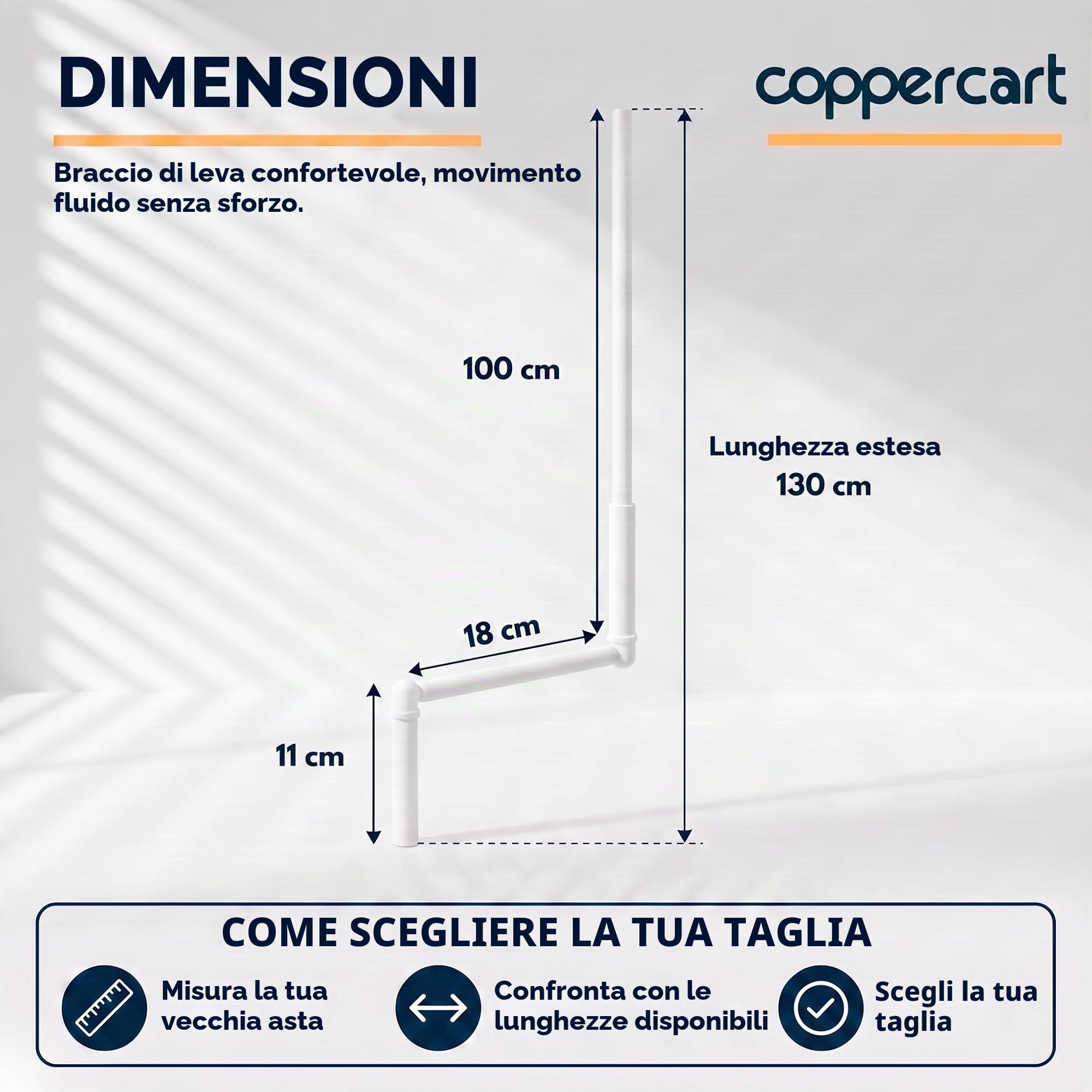 Manovella completa per persiana avvolgibile 1300 mm - E618D - Acciaio laccato bianco, diametro esterno 12 mm, con impugnatura ergonomica e clip di fissaggio a parete - Qualità francese