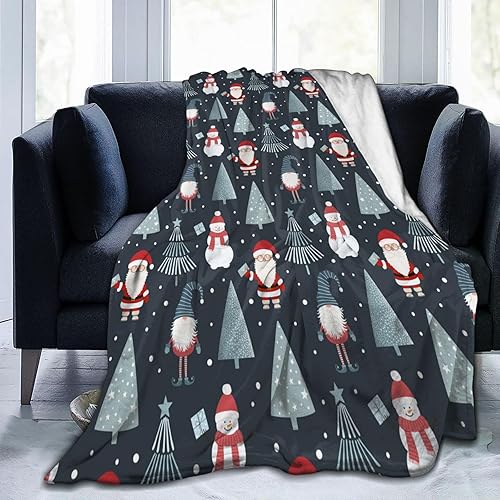 Manta de Navidad rosa con diseño de muñeco de nieve y Papá Noel, ligera, súper suave y acogedora para sofá, cama, sala de estar, viajes, regalos de