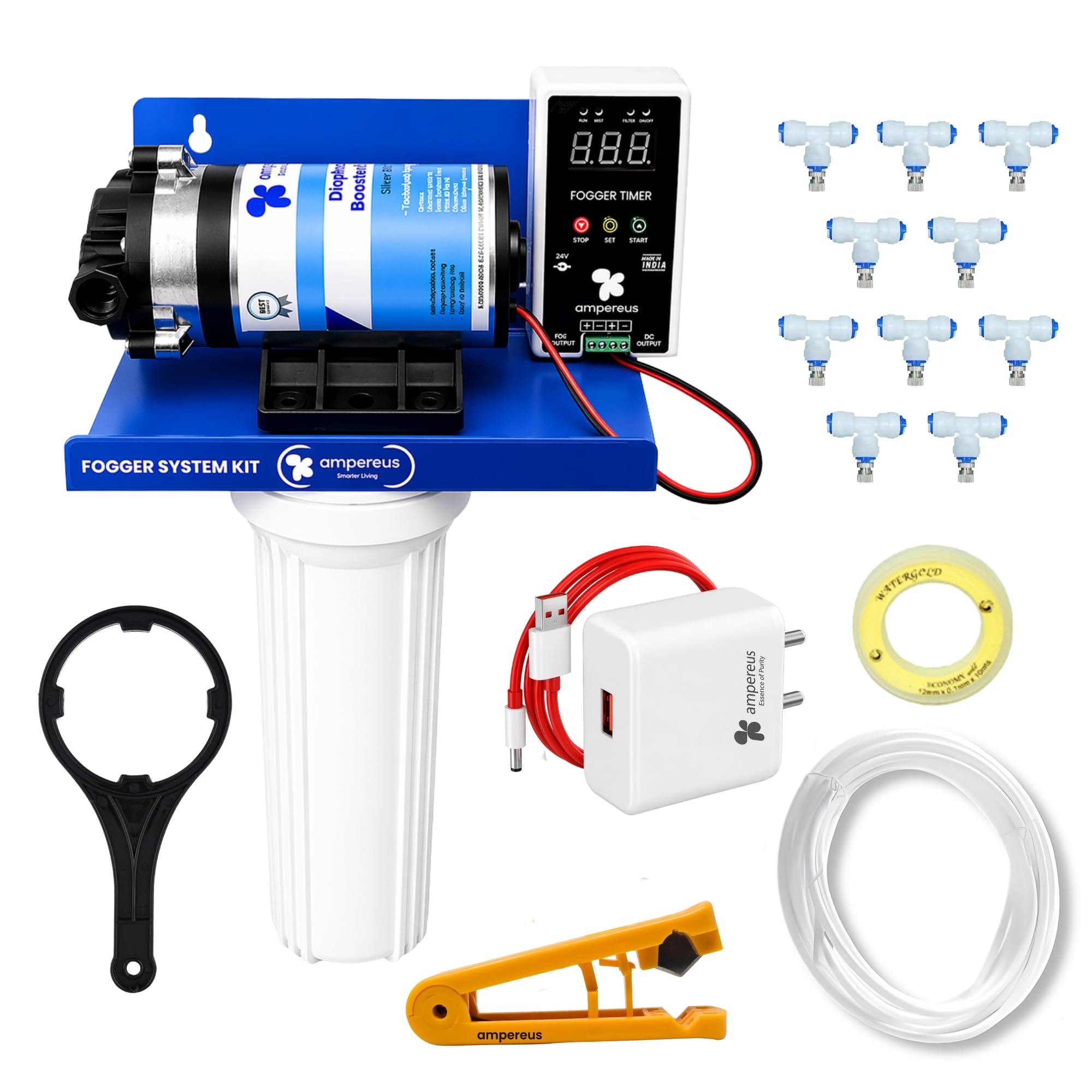 AMPEREUS® Fogger Kit for Dairy & Poultry Farm | Top-Performance Fogger System with 100 GPD Pump, 10 Nozzles & 15m Pipe | Ideal for Dairy Farms, Poultry Farms & Animal Cooling (Nozzle Distance 1.4m)-image-6