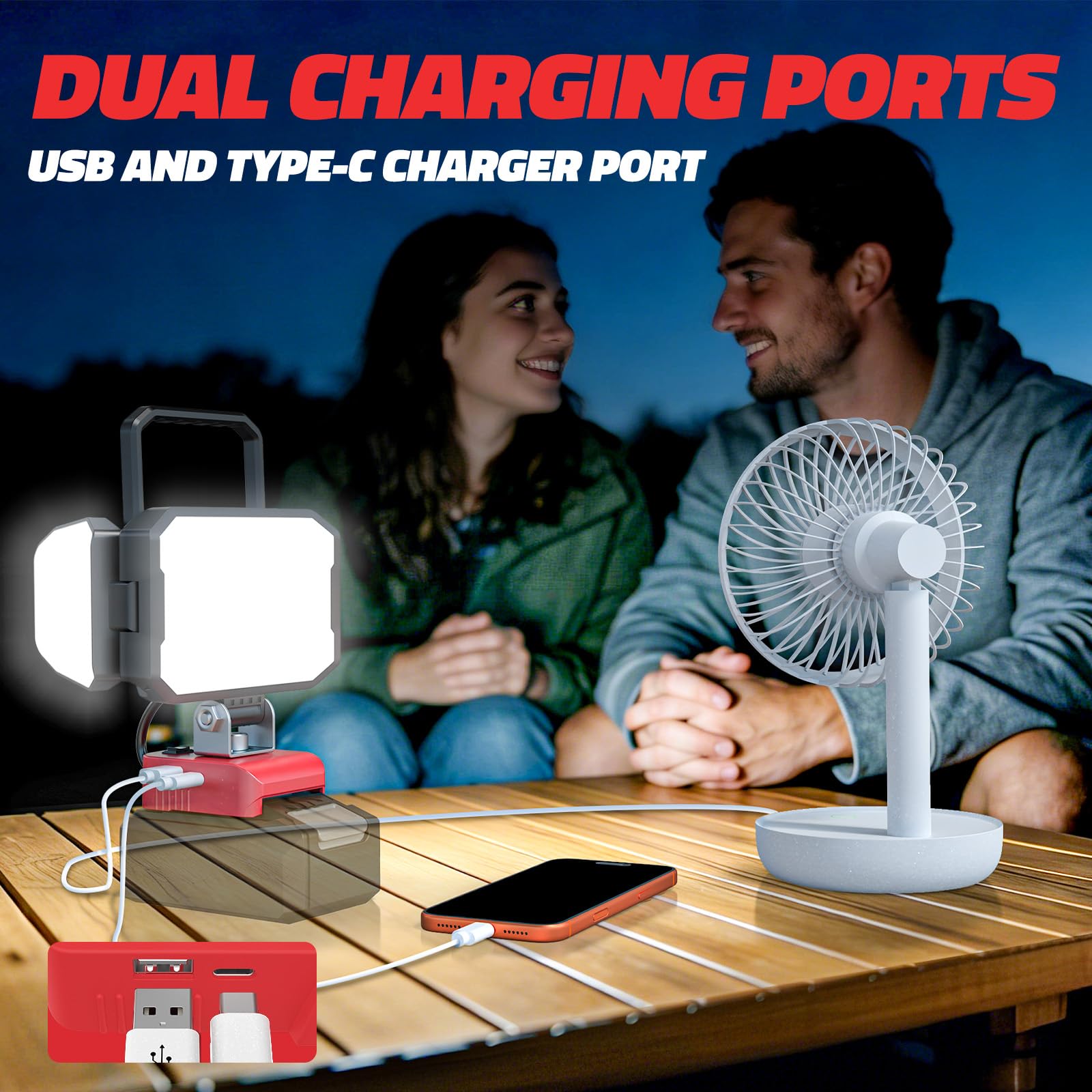 LIVOWALNY Lampada a batteria compatibile con Einhell 18 V, 15000 lm, luce bianca diurna 6500 K, testa orientabile, connettore USB-C, 2 modalità di illuminazione, lampada da officina portatile, senza