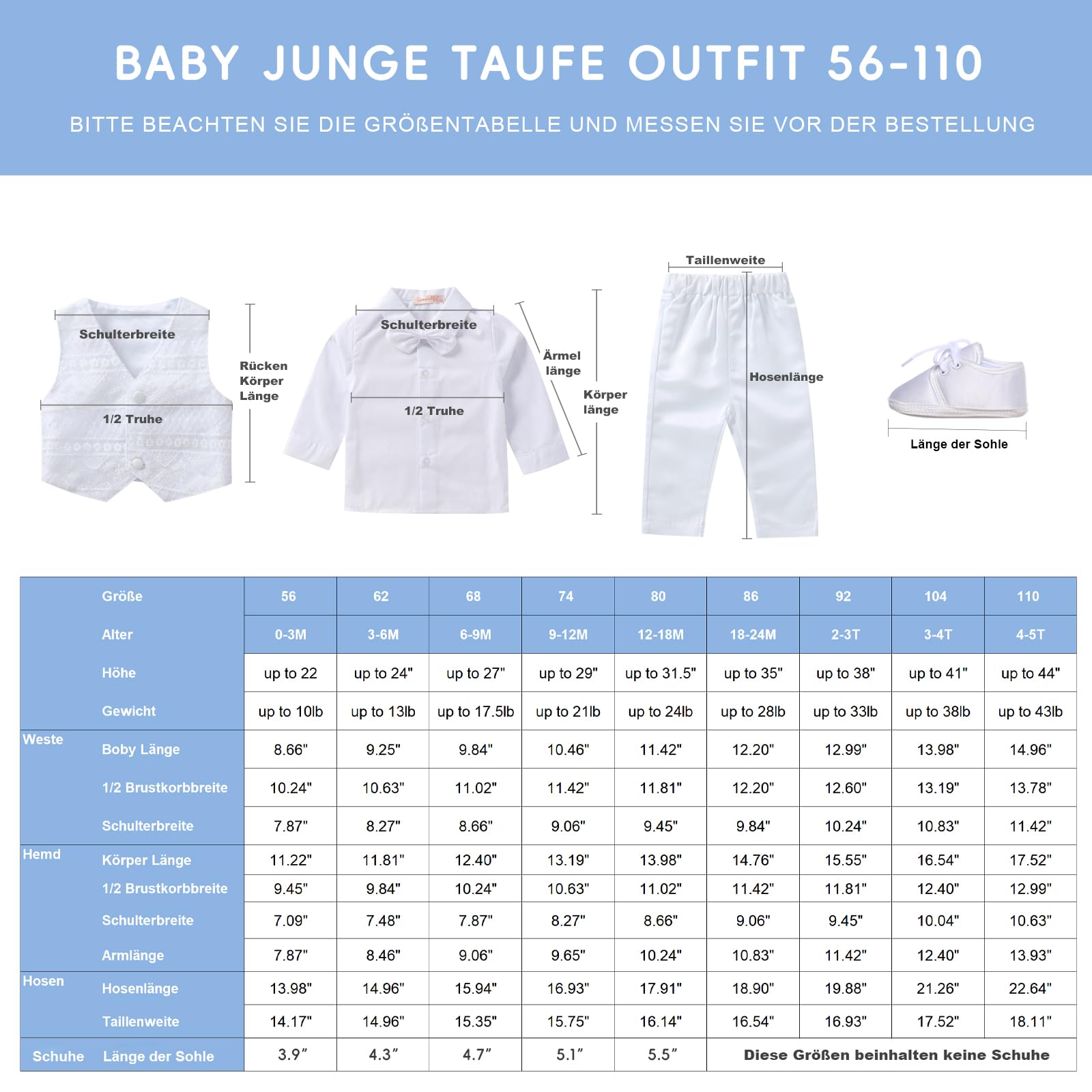 Booulfi Taufanzug Junge Baby Taufkleid Taufanzug Junge Anzug Baby Jungen Bekleidungsset Gentleman Set mit weißen Hemden Weste Hosen Schuhe Kappe, Taufe Geschenk