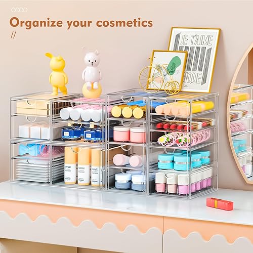 Miniatura 2 de 16 cajones, organizador de maquillaje de escritorio acrílico, organizador de cajones de plástico, solución de almacenamiento apilable para