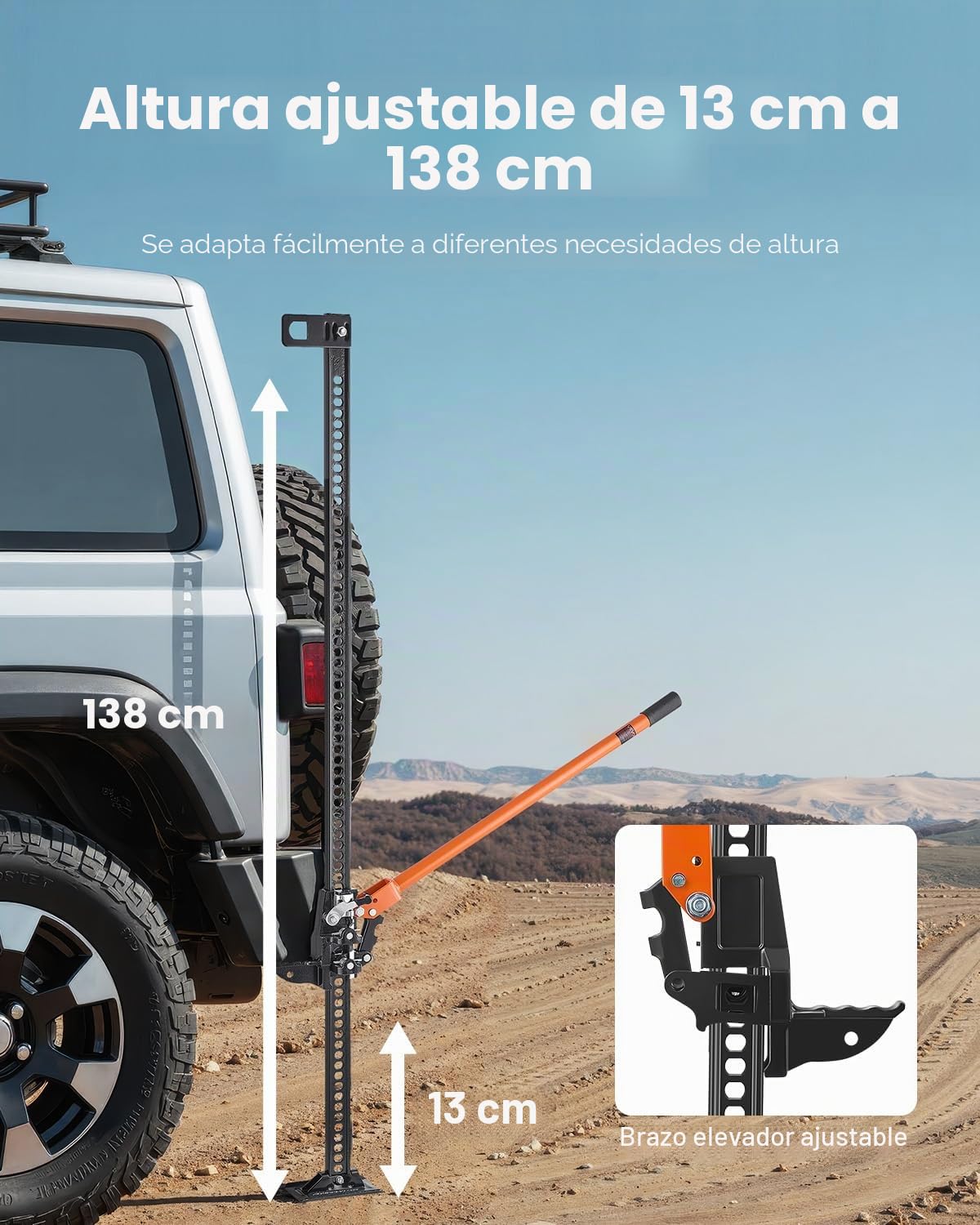VEVOR Gato Agrícola 153 cm con Elevación Alta y Trinquete Carga Máxima de 3,18 T para Uso Todoterreno de Alta Resistencia con Rango de Elevación de 130,1 a 1380 mm para Tractor, Camión, SUV