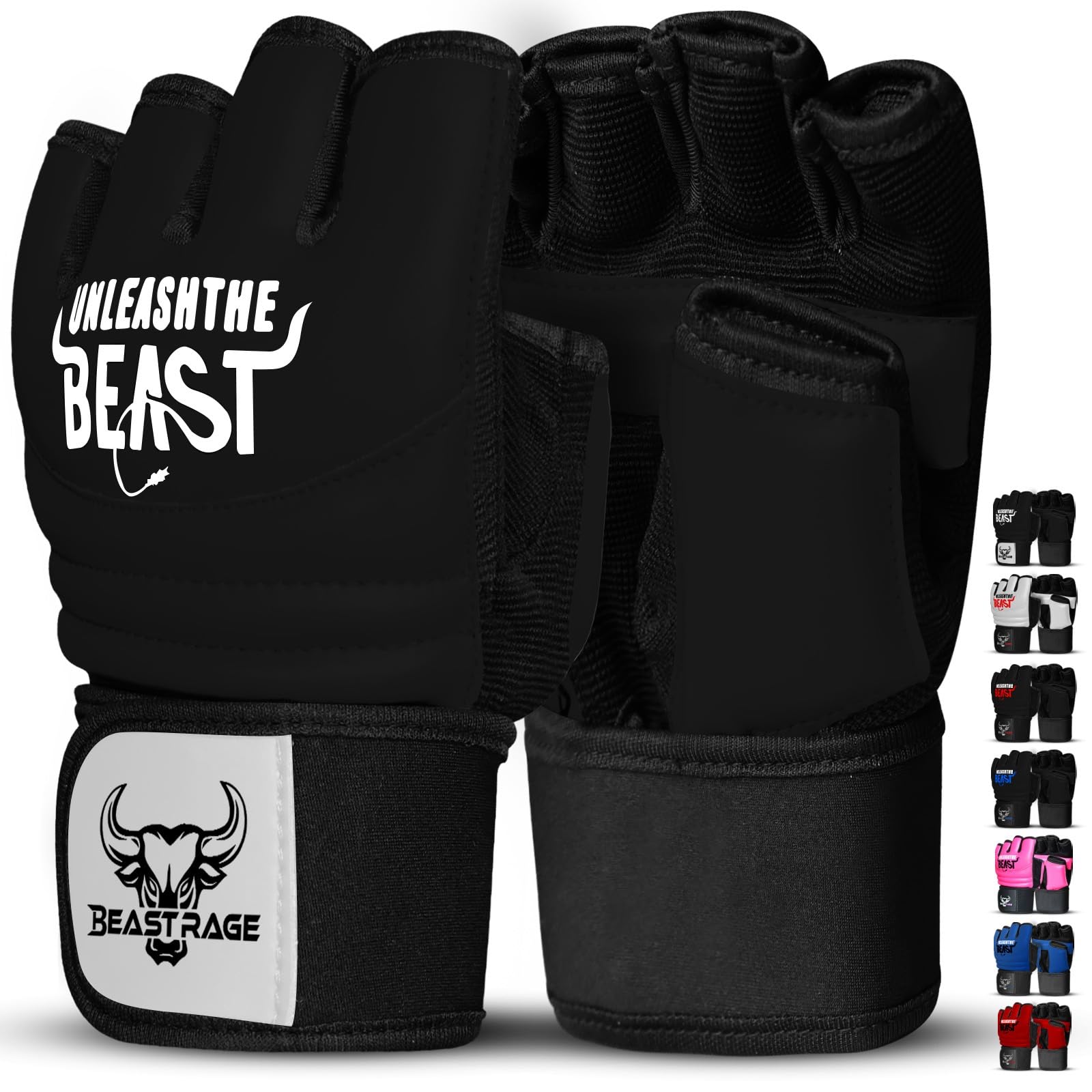 BEAST RAGE Punch Bag Taekwondo Karate Gloves for Men and Women,Half Finger MMA Kickboxing Sparring Martial Arts Boxing Fight Gloves Training Light Workouts,Muay Thai,Karav MAGA (White/Black, L)