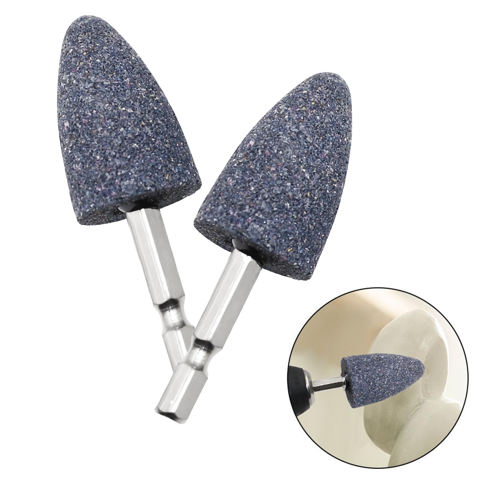 Lot de 2 pierres abrasives à tige hexagonale - Tête de meule conique, petite tête de meule conique, pierre de meulage de forme unique, pour perceuse à outils rotatifs, polissage, ébavurage, sculpture.