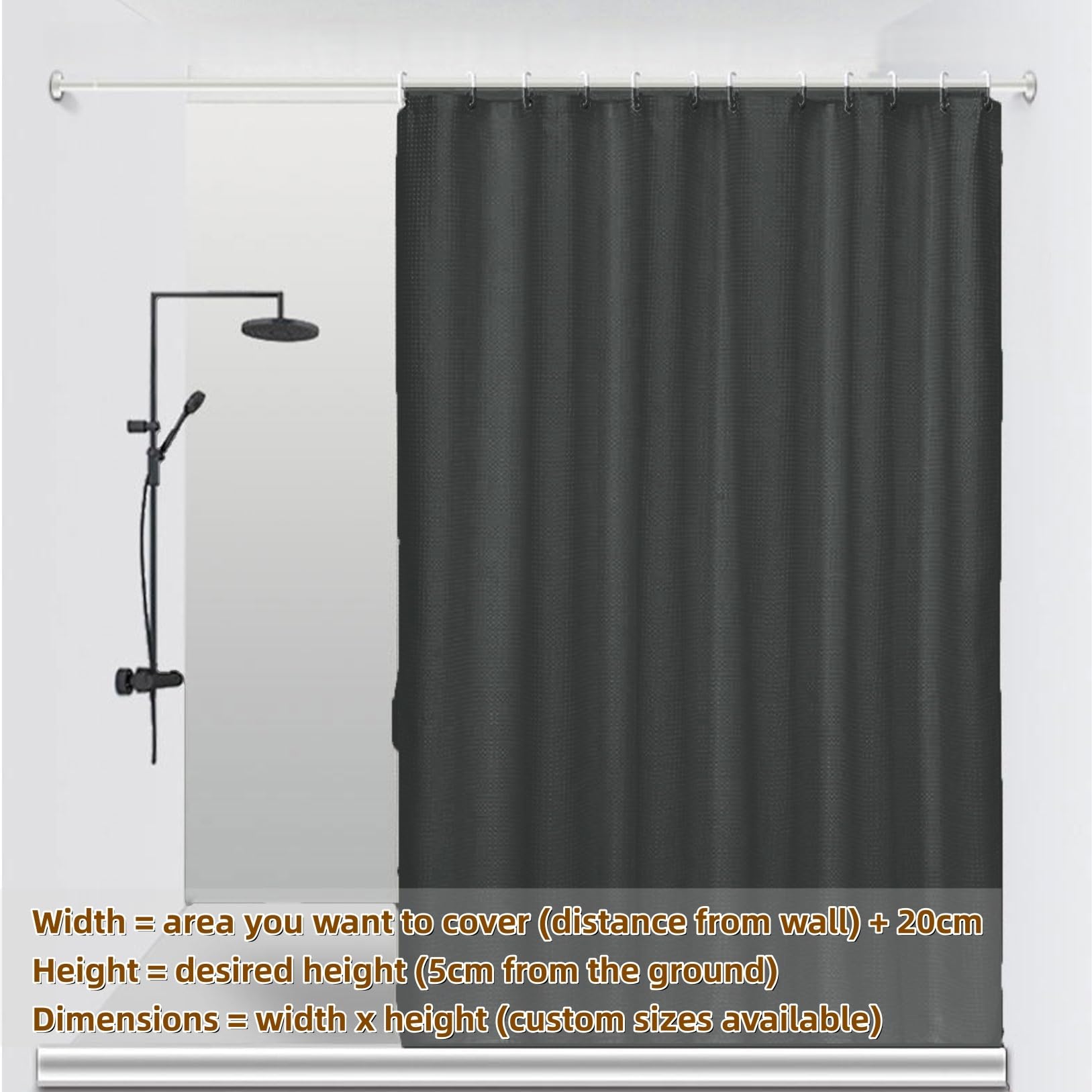Duschvorhang Anti-Schimmel, Antischimmel, Polyester Stoff, Wasserdicht Badvorhang Waschbar, mit 12 Duschvorhangringe(White,220x220cm)