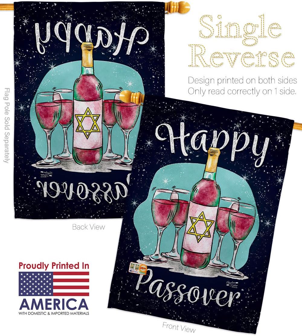 Happy Passover House Flag Religious Wine Celebration Festival Holiday Jewish Hanukkah David Small Decorative Gift Yard Banner Made In USA 28 X 40