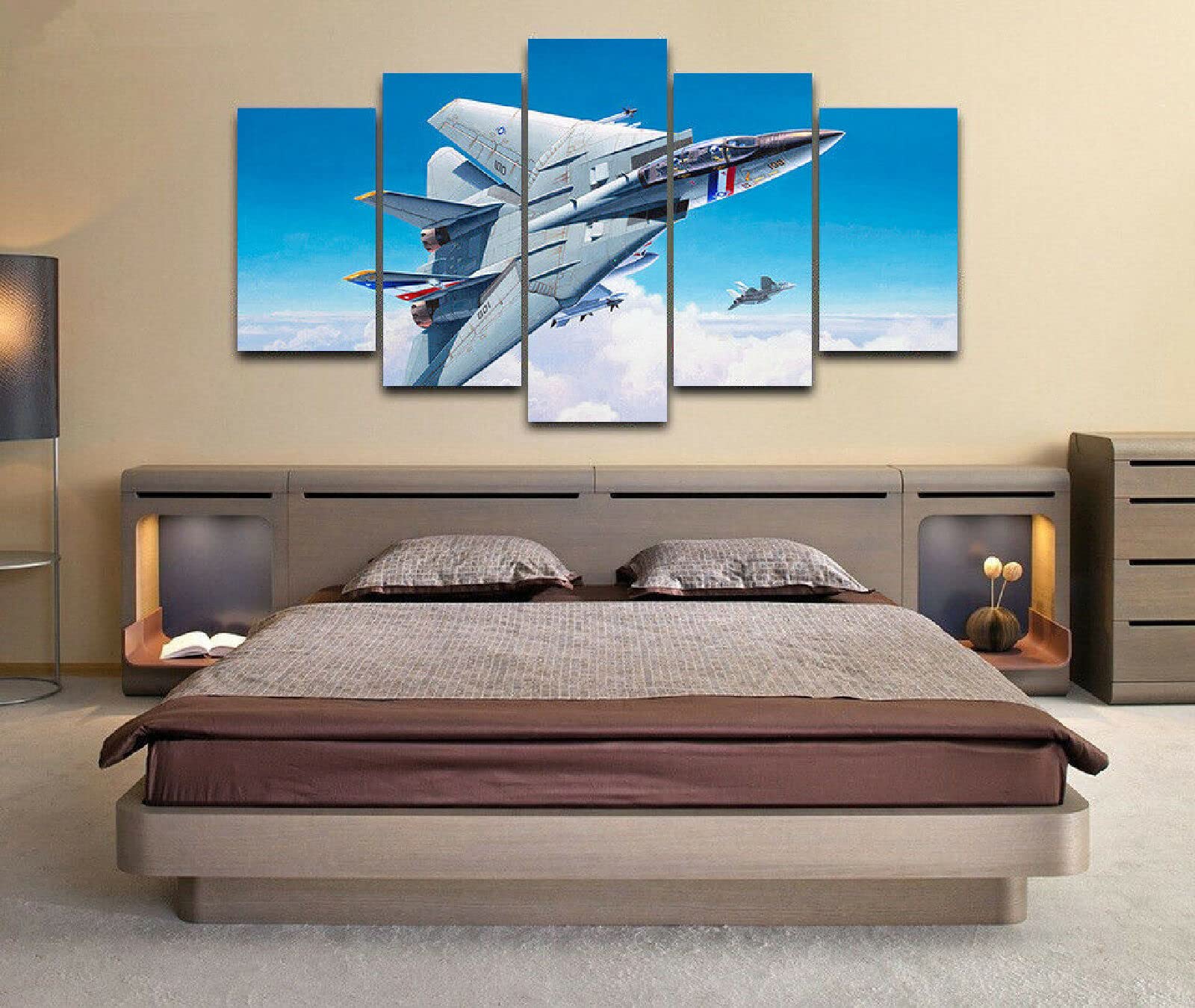 Stampa Su Tela 5 Pezzi F-14 Tomcat - Quadri Moderni Per Soggiorno 200x100 Cm, Set Decorativo Per Pareti, Immagine Militare Aerea