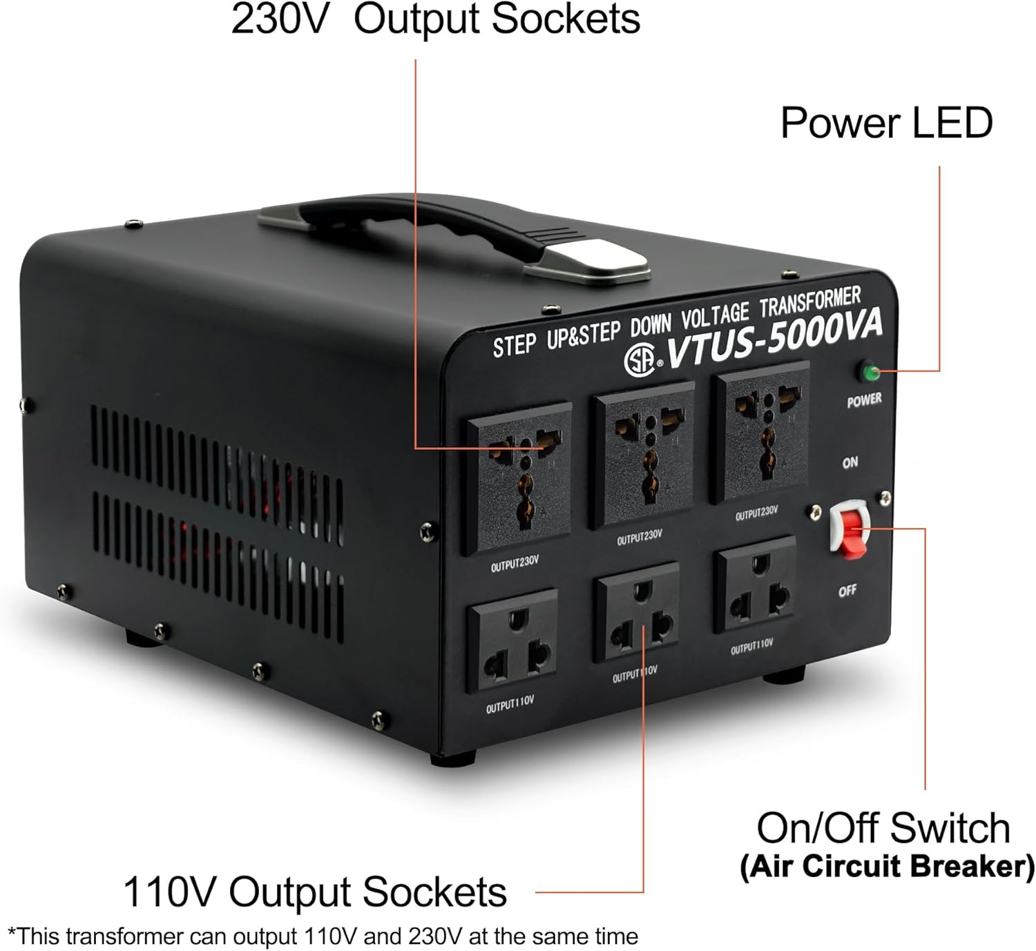 5000 Watt Voltage Converter Transformer - Heavy Duty Step Up/Down Convert from 110-120 Volt to 220-240 Volt and from 220-240 Volt to 110-120 Volt - Circuit Breaker Protection