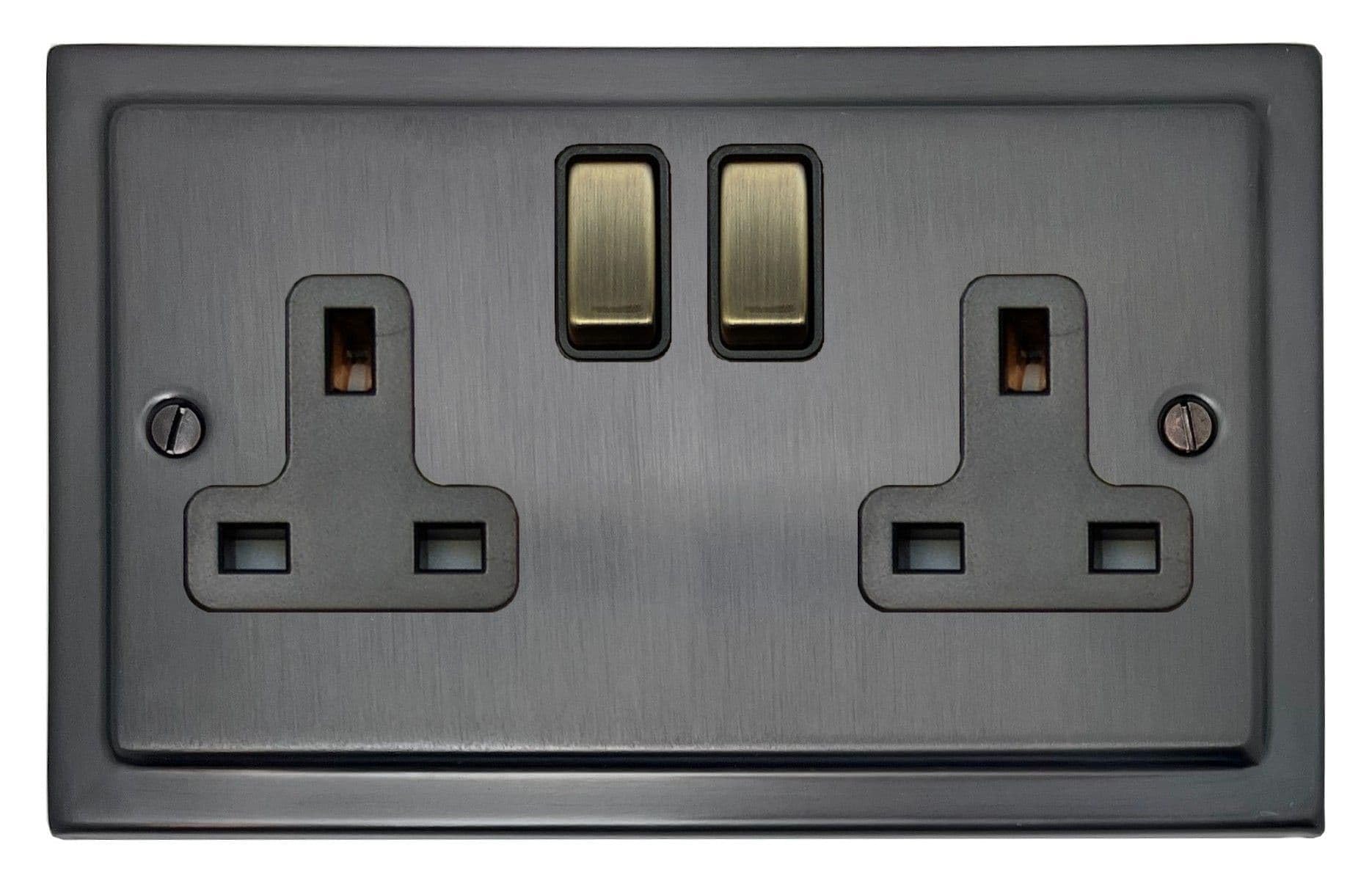 G&H Brassware Black/Bronze G&H Tbb310-Ab Trimline Plate 2 Gang Double 13A Switched Plug Socket