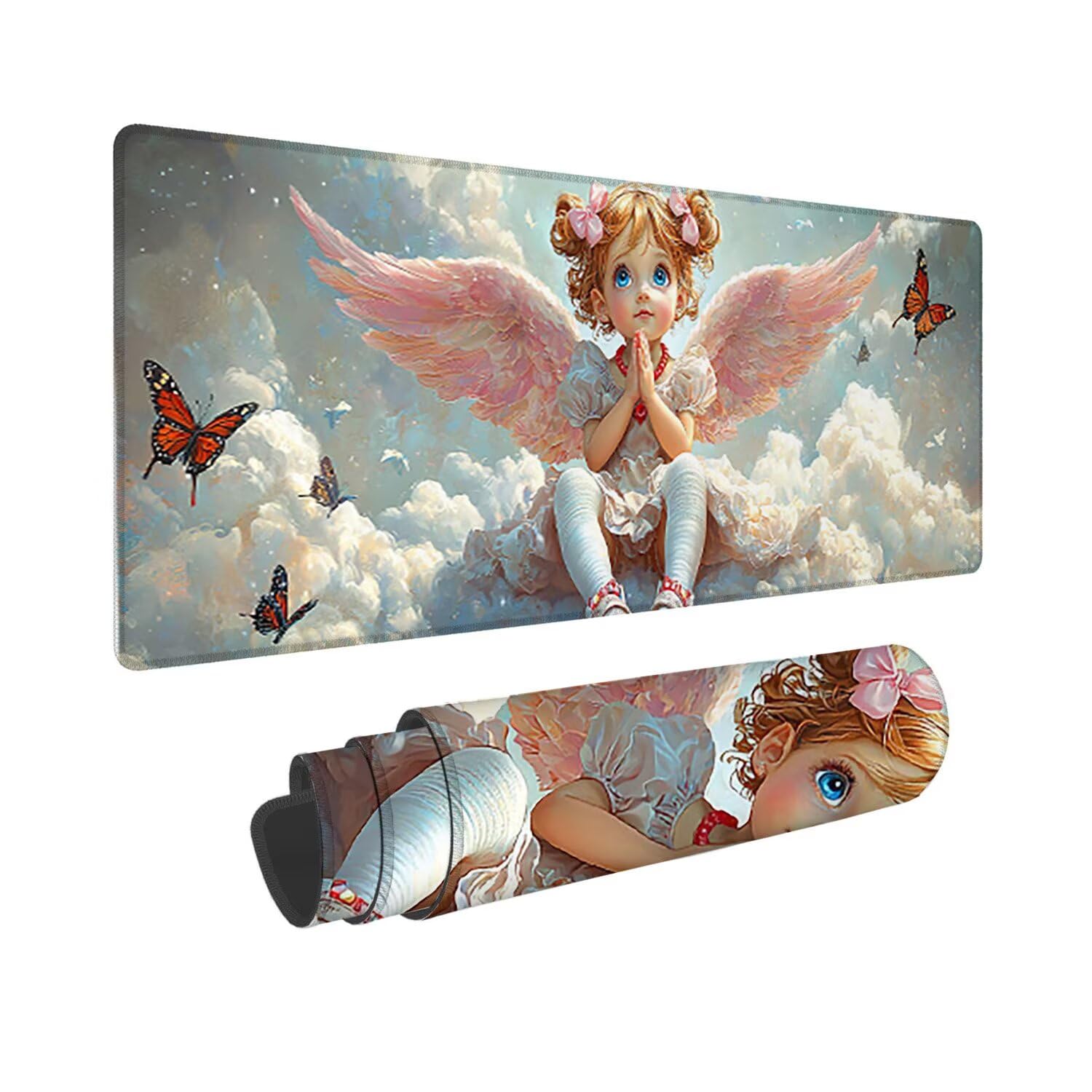 Tappetino per Mouse XXL 1400 x 600 mm Tappetino Mouse Gaming Grande, Mousepad con Base in Gomma Antiscivolo, Tappeto per Tavolo da Gaming per Mouse e Tastiera, Accessori PC (angelo ragazza) u-773