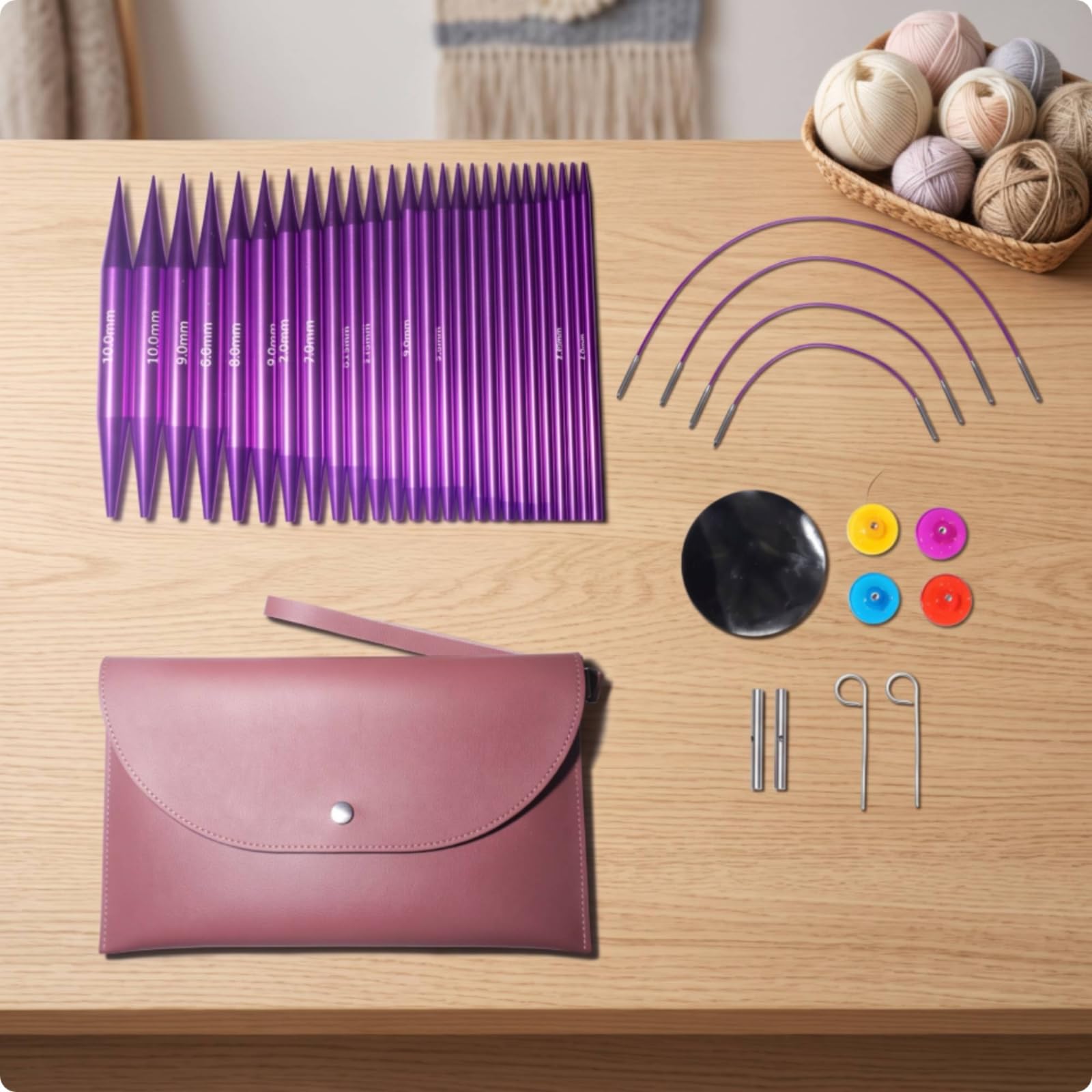 Colcolo Gancho de Tejido a Kit de Punto Juego Intercambiable Agujas Circulares Flexibles de PU y Aleación de Aluminio Ensamblaje Seguro