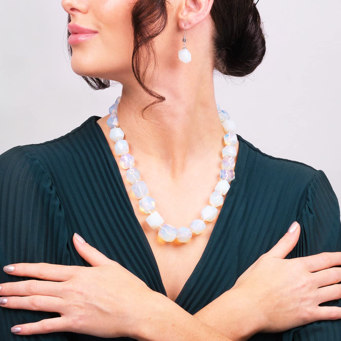 TreasureBay - Collana da donna con opale naturale da 16 mm, elegante e grossa, Pietra preziosa opale, Agata