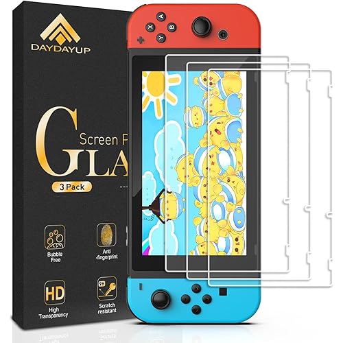 daydayup [3 Pack] Tempered Glass Screen Protector Compatible with Nintendo switch - Transparent HD Clear Anti-Scratch Screen Protector Skin Set for Nintendo Switch