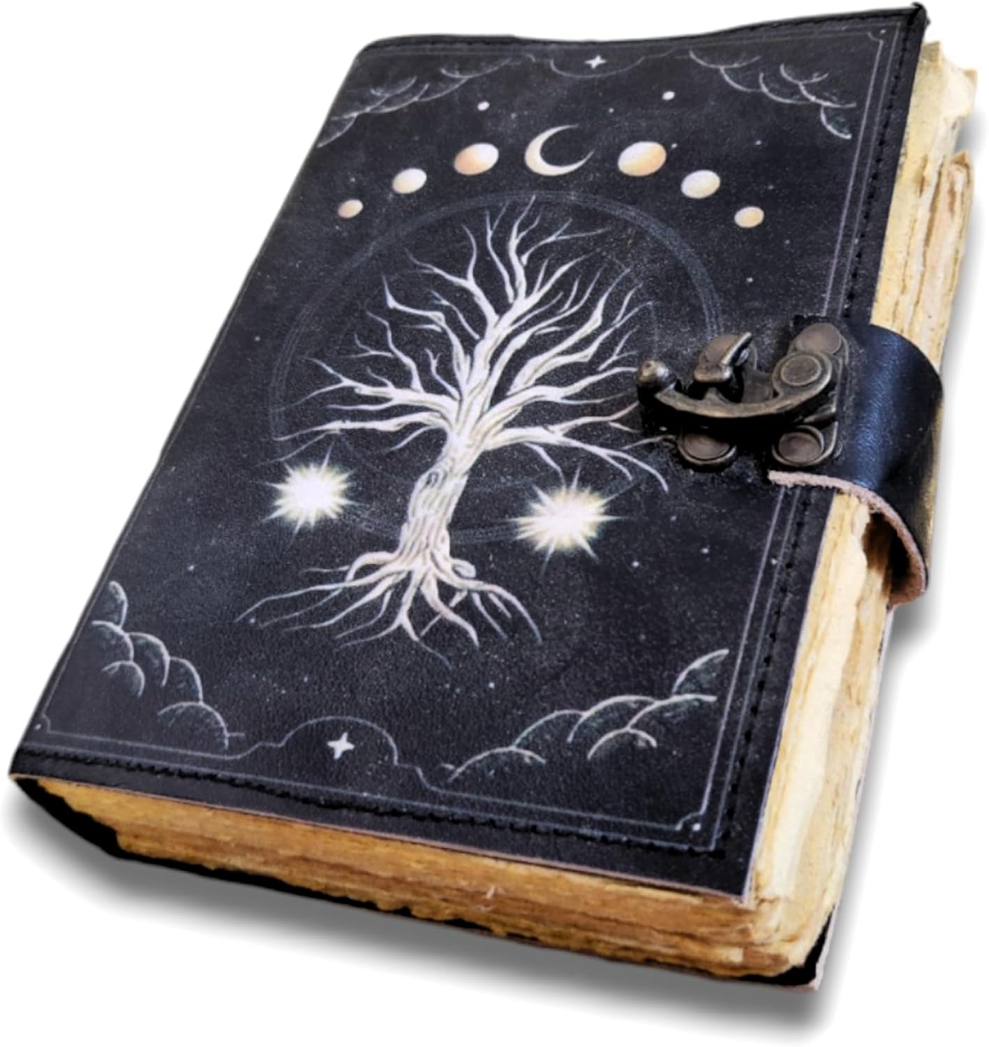 Finun-Lthr Tree Leather Journal Dairy Notebook with 200 deckle edge Papers and Lock Sketchbook (8 * 6 Inch)