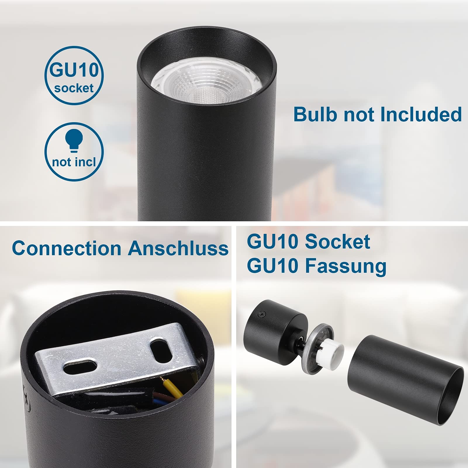 Faretti Da Soffitto Orientabili Klighten - 2 Pezzi, GU10, Nero, 70x130 Mm - Foto 2