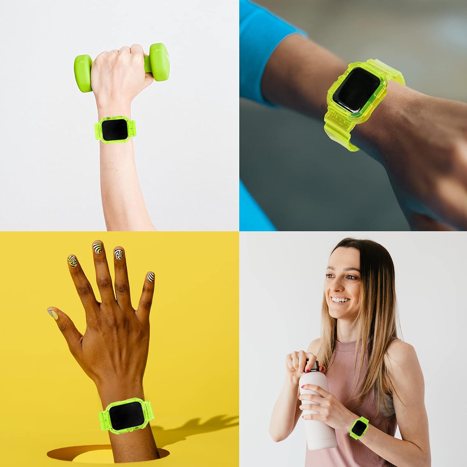 Blingbrione Clear Band Compatible Apple Watch Women 38mm 40mm 41mm 42mm 44mm 45mm 46mm Men,Transparent Jelly Soprt Strap with Cover Case Protector for iWatch Series 11 10 9 8 7 6 5 4 3 2 1 SE Blue Pink White Fluorescent Green - Image 4