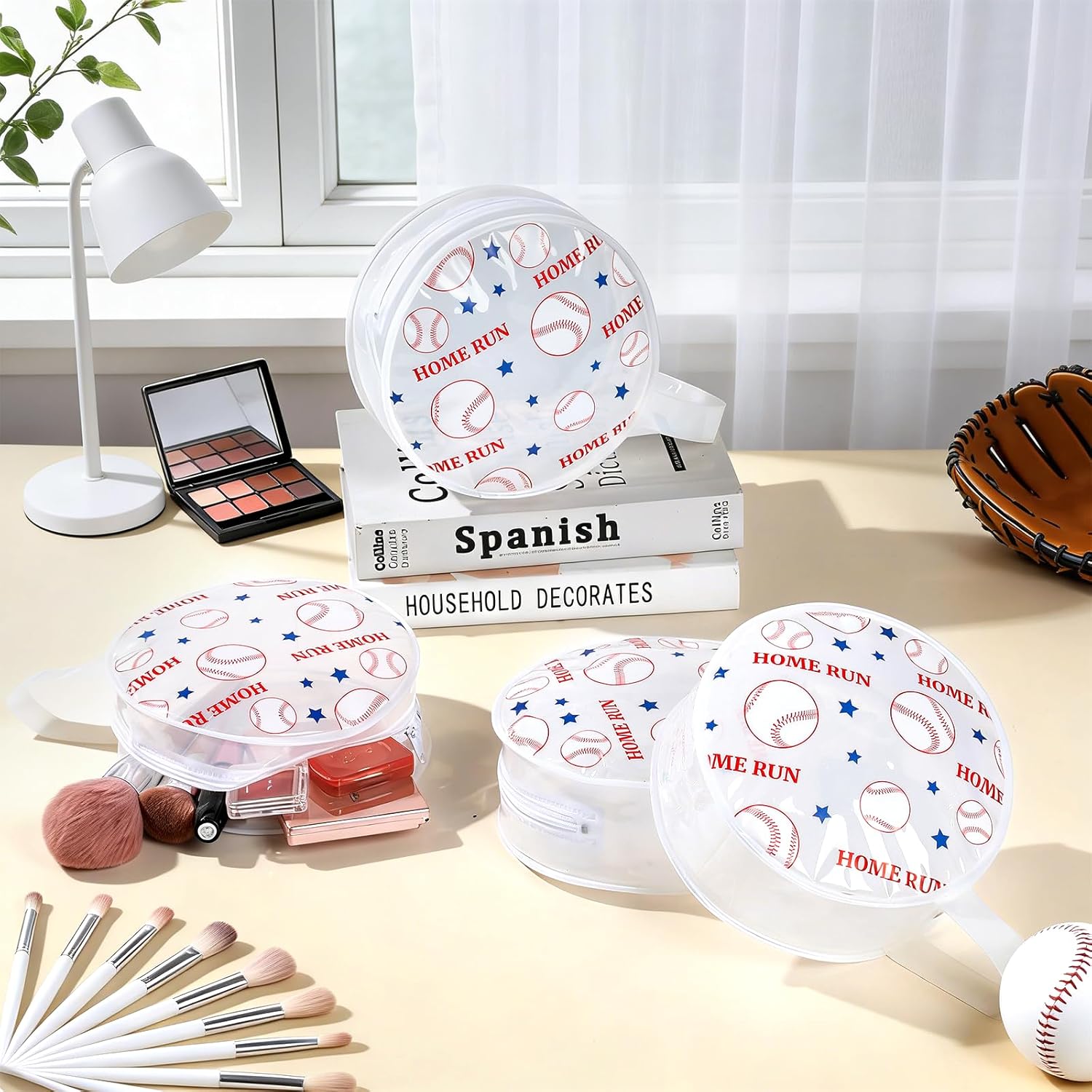 24PCS Baseball Team Gifts Makeup Bags Baseball Cosmetic Bags Sports Clear PVC Goodie Bag Round Portable Travel Toiletry Zipper Pouch Organizer for Coach Girls Player Sport Party Favors Supplies