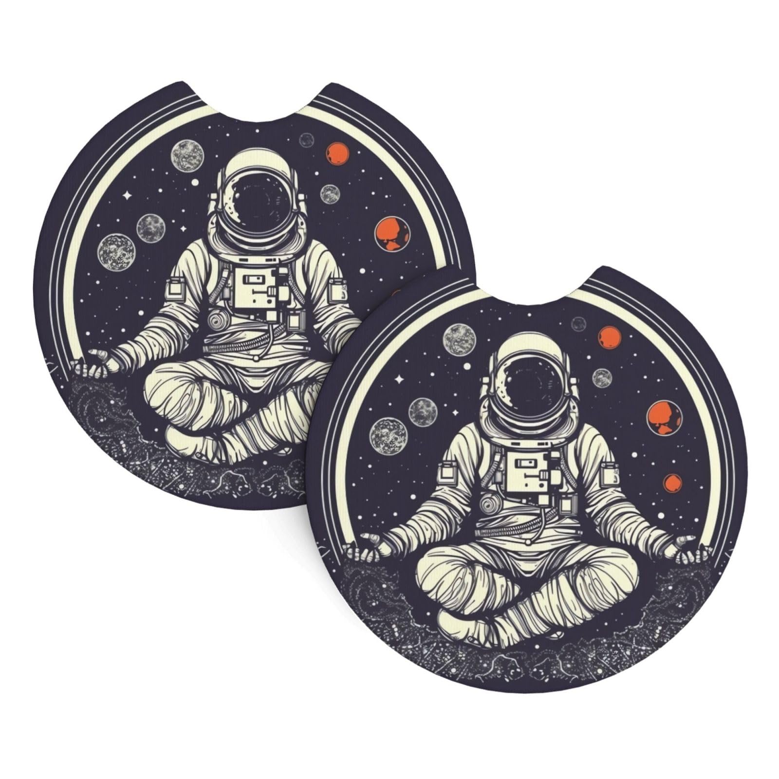 2PCS Car Coaster for Cup Holders Universal Auto Cup Mat Astronaut Sitting in Yoga Chakra Cup Coaster Pad 2.7" Waterproof Neoprene Non-Slip Cup Holder Coasters Car Interior Accessories for Women Men