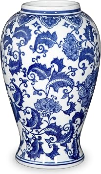 Blue and White Vase, Ceramic Vase for Home Decor 9.2" Chinoiserie Vases for Flowers Blue and White Porcelain Flower Vases for Living Room, Bathroom, Dinner Table Centerpieces