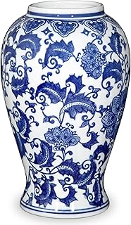 Oairse Blue and White Vase, Ceramic Vase for Home Decor 9.2" Chinoiserie Vases for Flowers Blue and White Porcelain Flower Vases for Living Room, Bathroom, Dinner Table Centerpieces