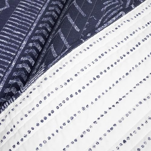 Miniatura 4 de Lush Decor Hygge Geo - Juego de ropa de cama de 3 piezas con diseño a rayas, tamaño matrimonialqueen, color carbón