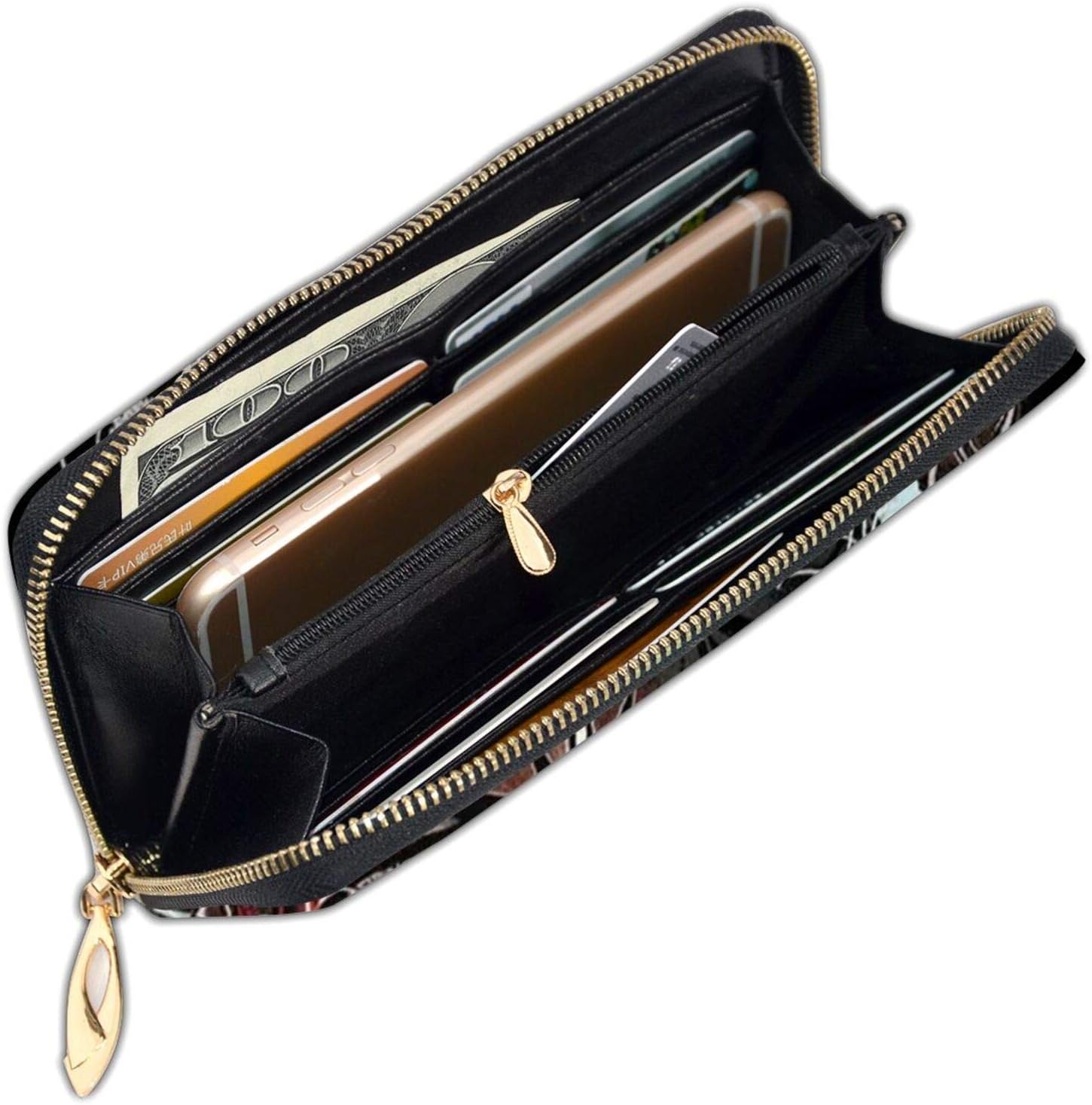 Women Printed Zip Around Wallet Halloween Art Soft PU Clutch Holder Purse - Image 5