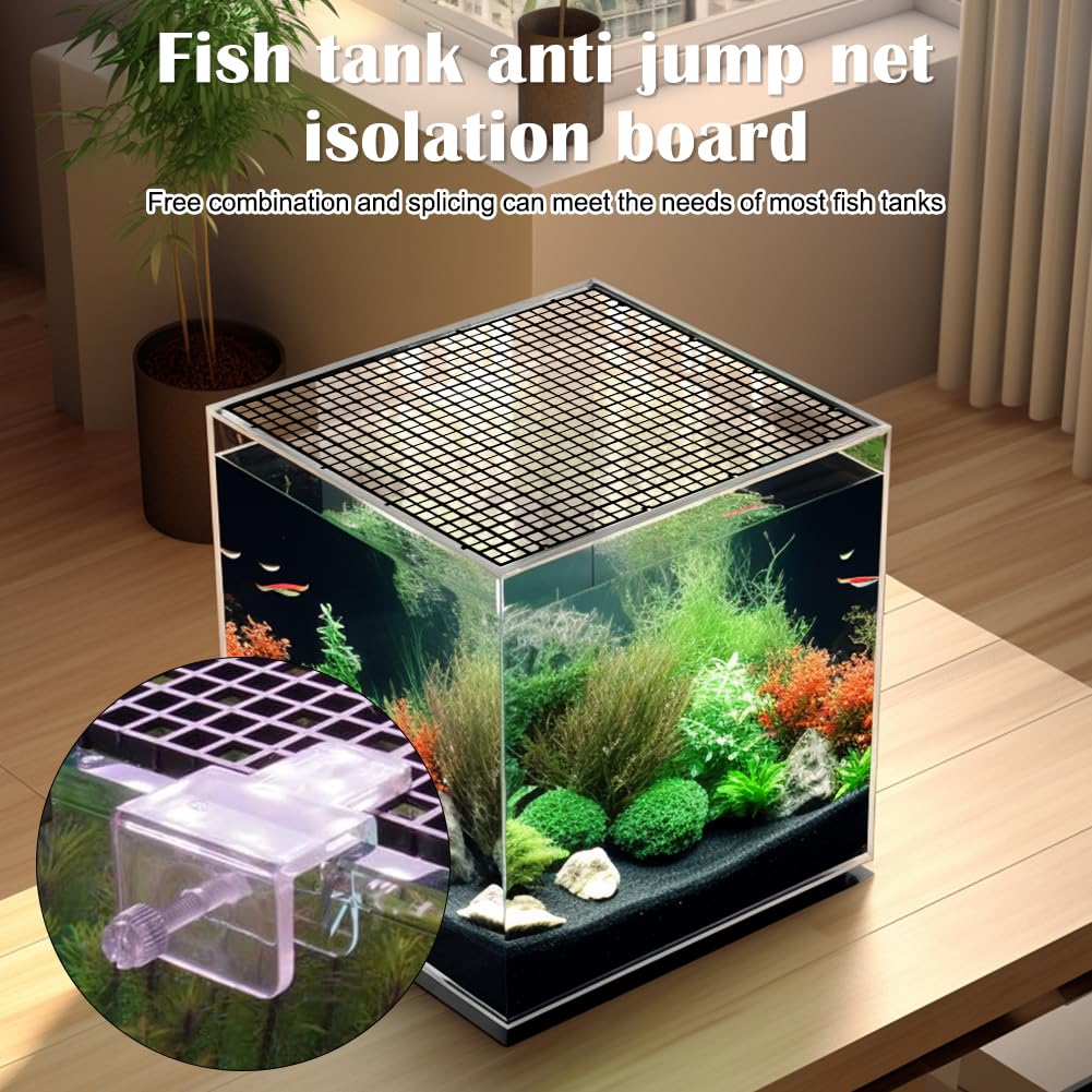 Lot de 8 grilles en plastique pour aquarium (30 x 30 cm) avec 6 supports et 20 serre-câbles, protection d'aquarium, séparateur pour protection du sol et support d'aquascaping, noir