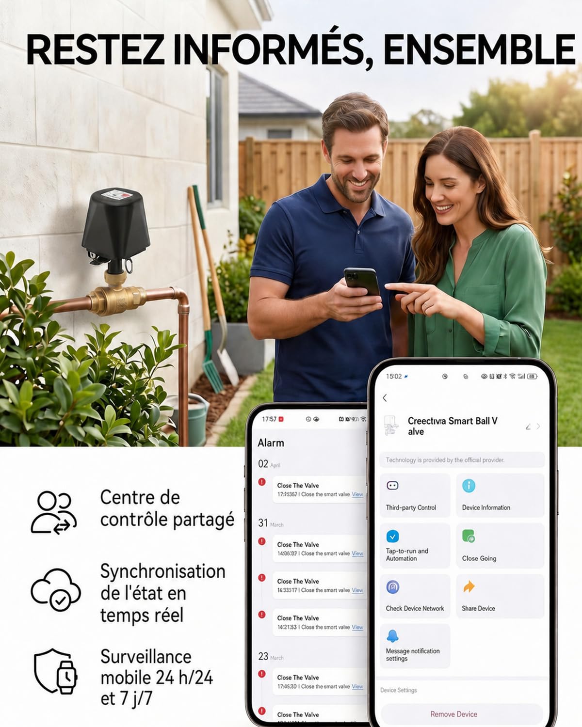 Vanne Connectée WiFi Motorisée Laiton 3/4 Pouce avec Minuteur Compatible Alexa Google Jardin Piscine