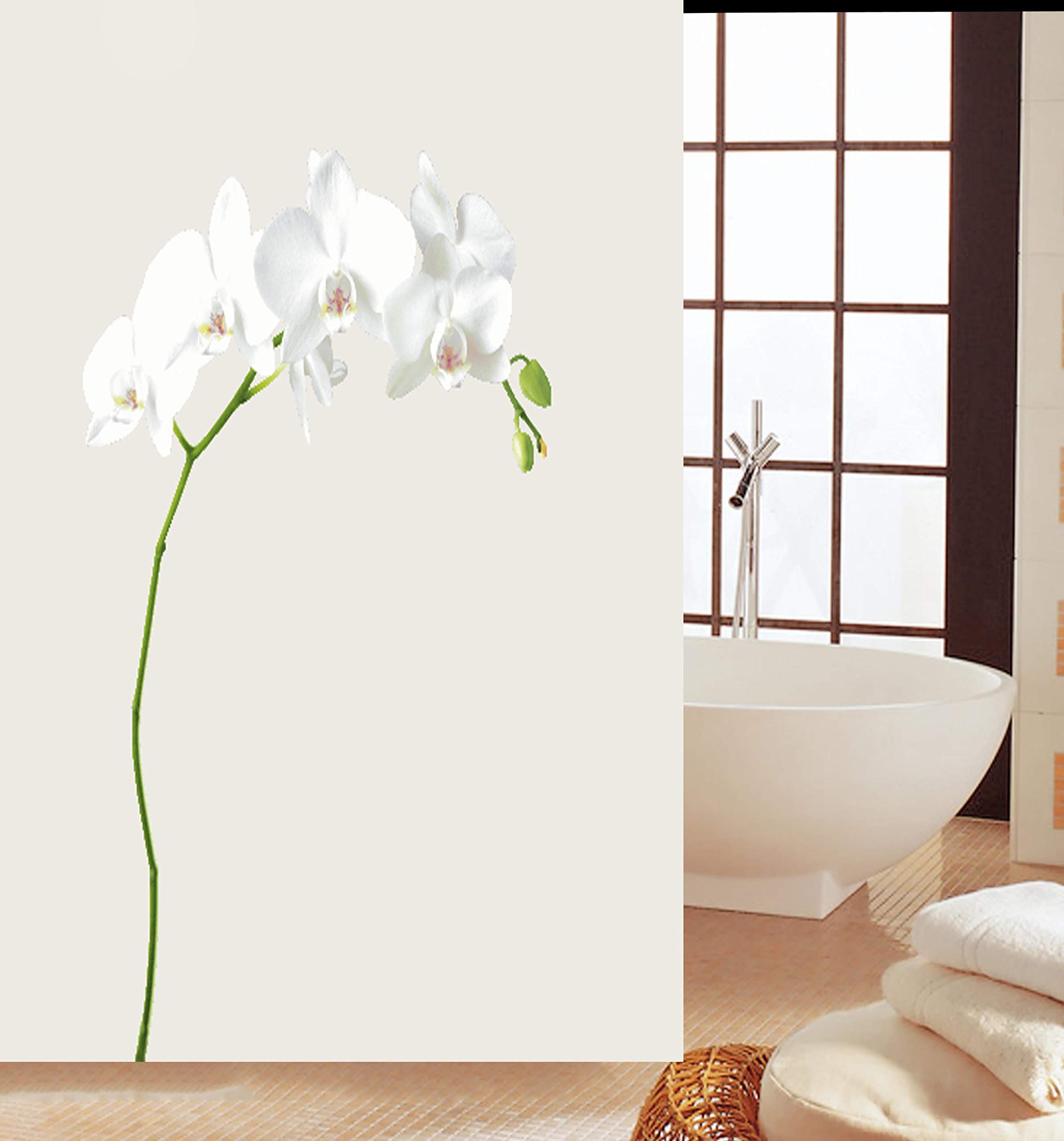 Kav White Shower Curtain Bath Curtain Mould And Mildew Resistant Water Repellent Shower Liner For Bathroom Solid - Jasmine Flower