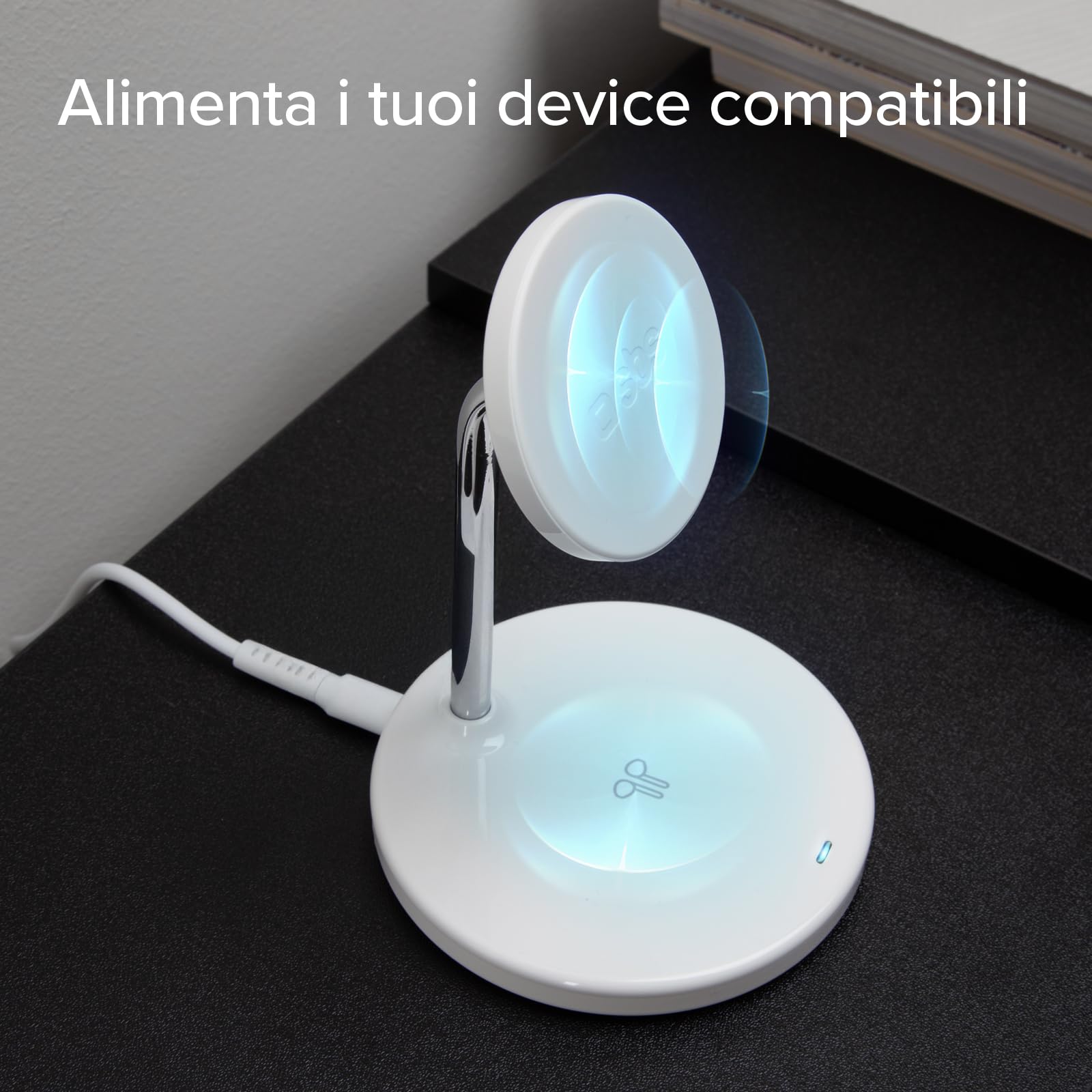 SBS Stazione Ricarica Wireless 2in1, Ricarica Rapida 15W, MagSafe, Doppia Carica Smartphone Magnetico 15W e Cuffie 5W, Automatic Detection System (ADS), Design Minimal, Bianco | Doppia Carica Smartphone Magnetico 15W e Cuffie 5W, Automatic Detection Syste