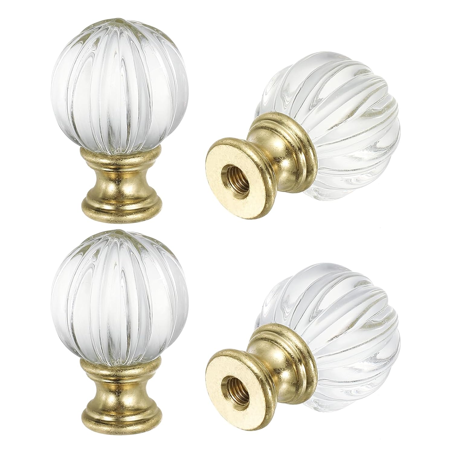 PATIKIL 1/4-27 Lamp Finial Cap for Lampshade Harp Top, 4Pcs Cap Nut Screw Cap Knob Clear Pumpkin Ball Shaped Crystal Lamp Shade Decoration for Table Floor Lamp, Gold Tone