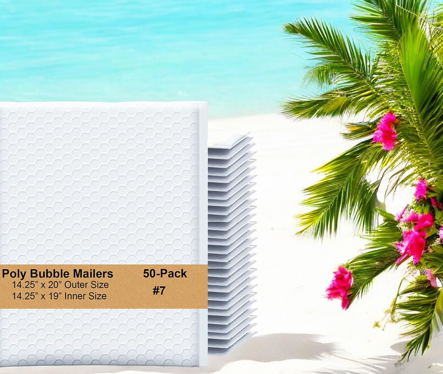 iMBAPrice 50-Pack #7 (14.25" x 20") Premium Pure White Color Self Seal Poly Bubble Mailers Padded Shipping Envelopes (Total 50 Bags)