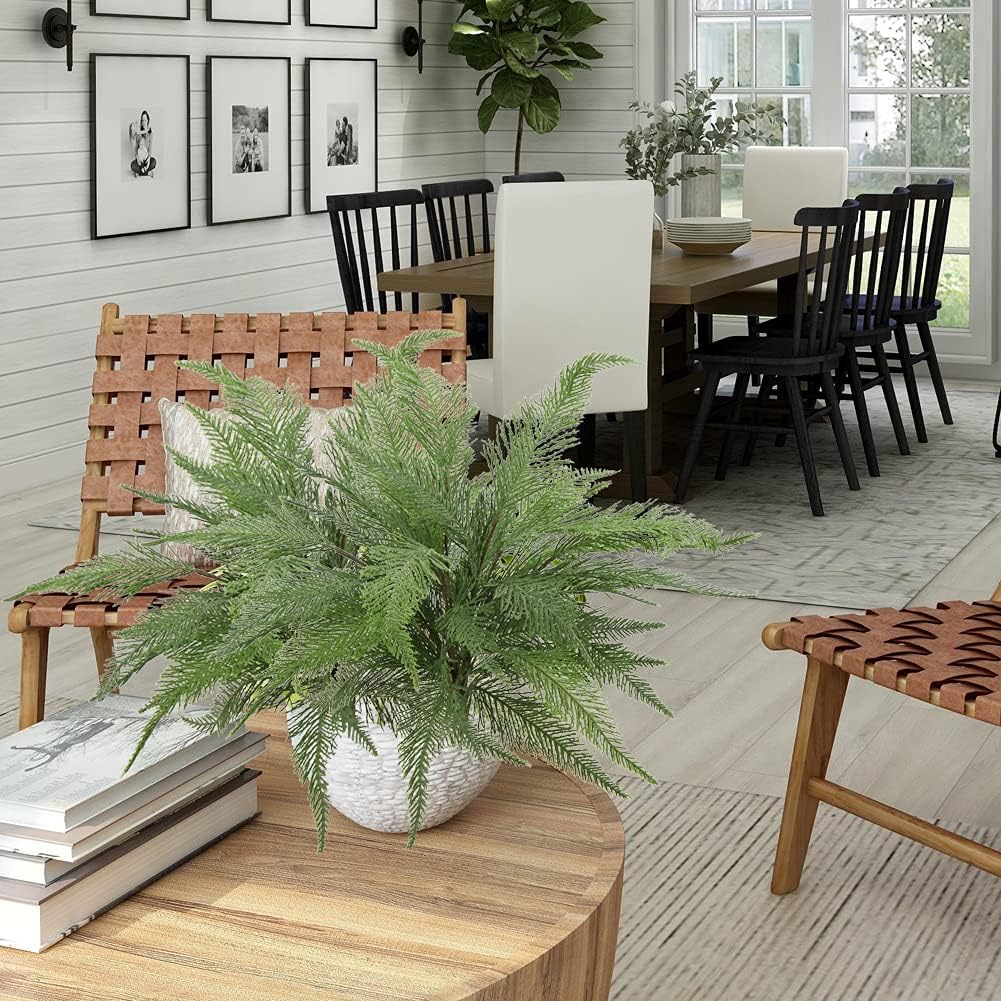 PLANT Artificial Boston Fern Plants Large Dusty Green Fake Greenery Shrubs 2 Pcs Faux Plant Bushes for Home Garden Office Farmhouse Indoor Outdoor Decor, 19 Inch