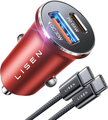 Miniatura 9 de LISEN Adaptador de cargador de coche USB C de 95 W de carga rápida todo metal Cargador USB de carga rápida PD65W Cargador de teléfono de coche de