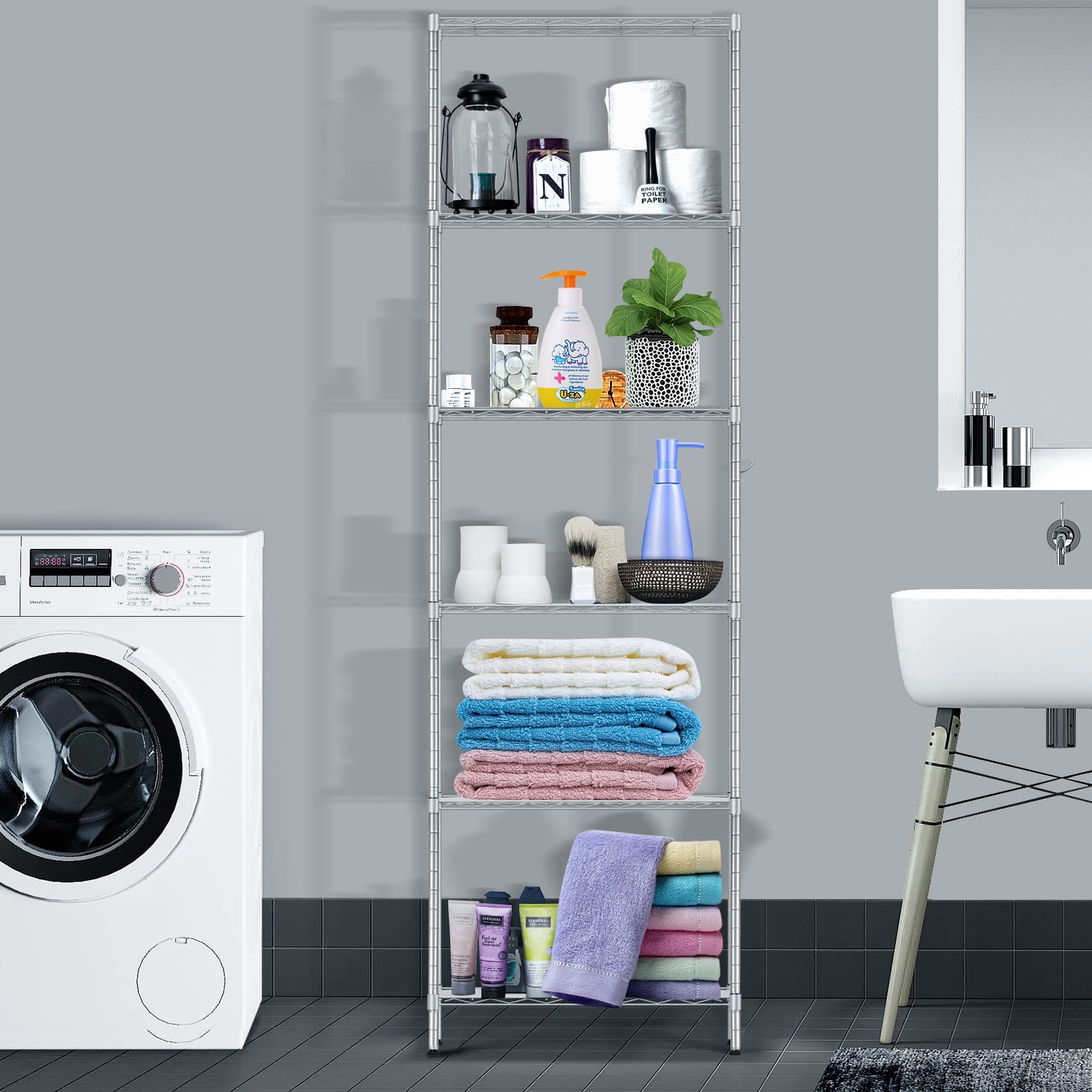 BATHWA shelving units bathroom shelf metal shelving unit free standing shelves 6Tier Standing