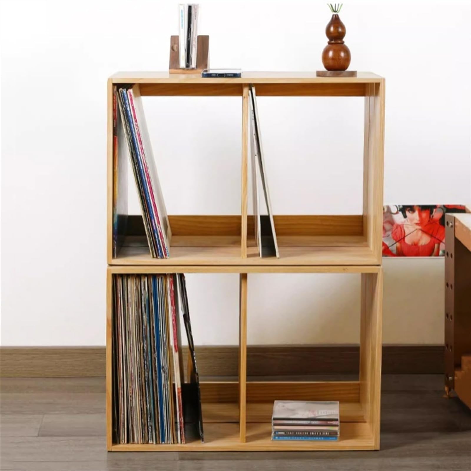 MRKU Porta Dischi in Vinile, espositore per CD, Organizer per la casa - Scaffale da Tavolo impilabile in Legno per LP