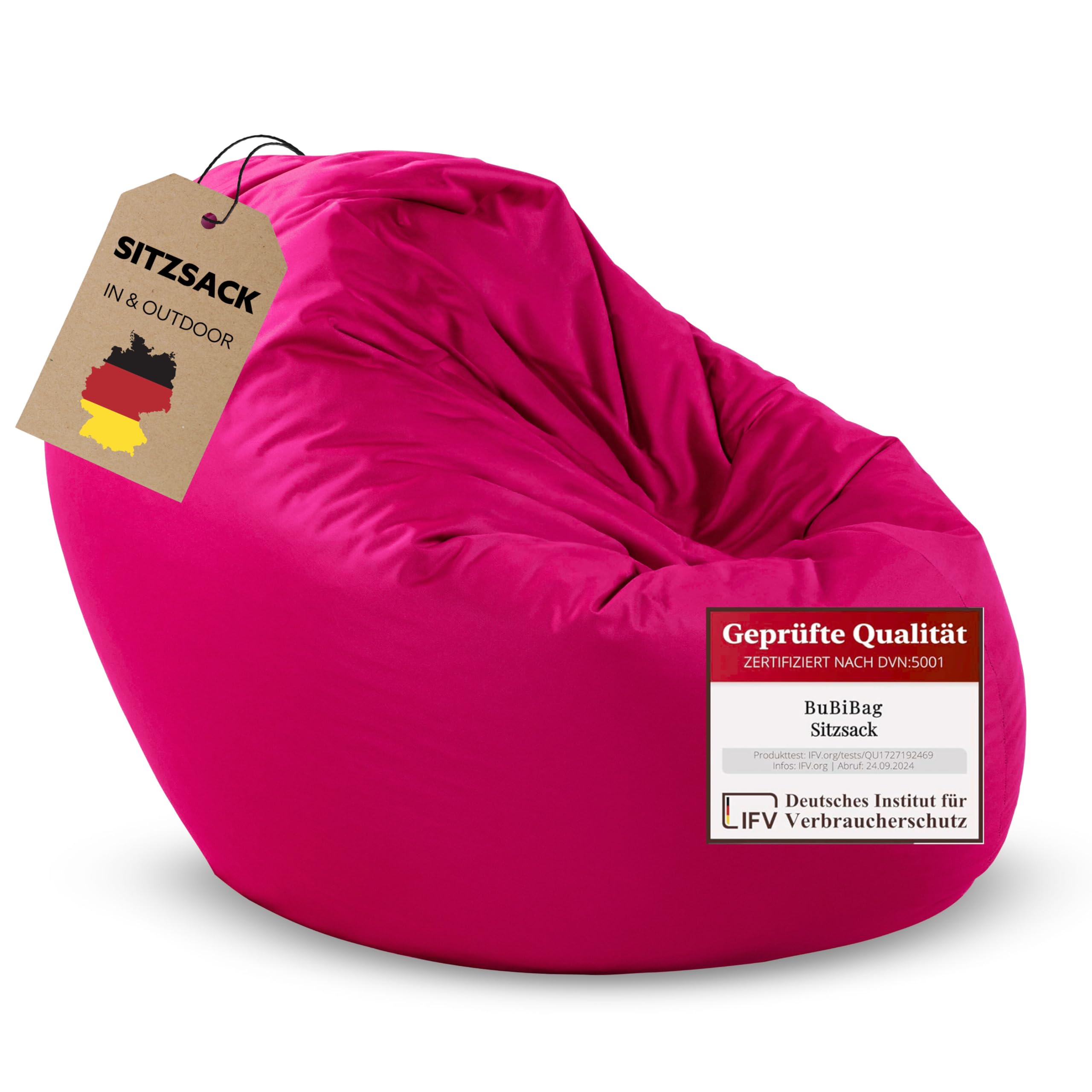 BuBiBag 2in1 Sitzsack für Kinder & Erwachsene - Farbe: Beere Ø 70cm - Indoor & Outdoor - Bodenkissen & Sessel - mit EPS-Perlen - ergonomisch & wasserabweisend