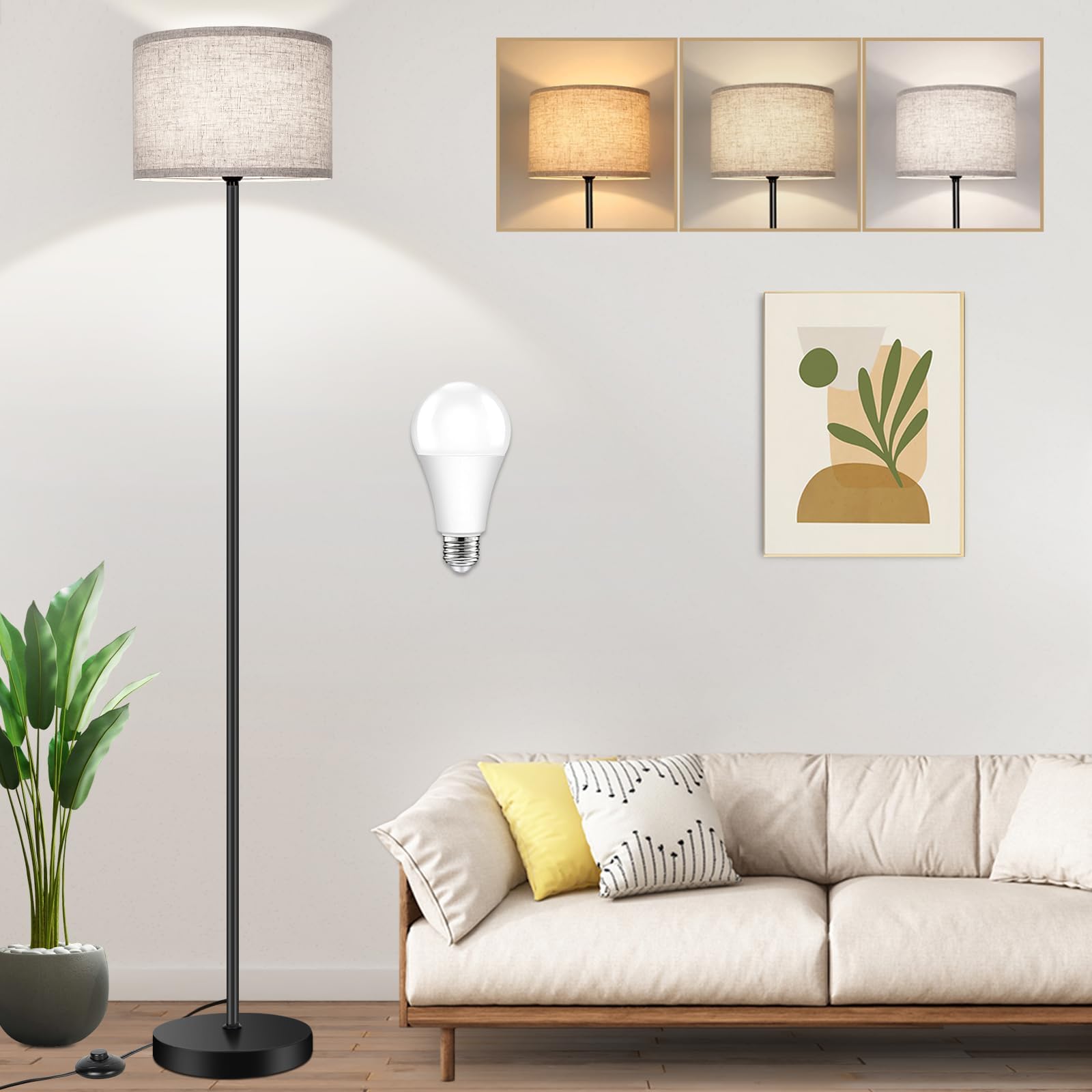 TOBUSA Floor Lamp for Living Room Bedroom with 3CCT LED Bulb