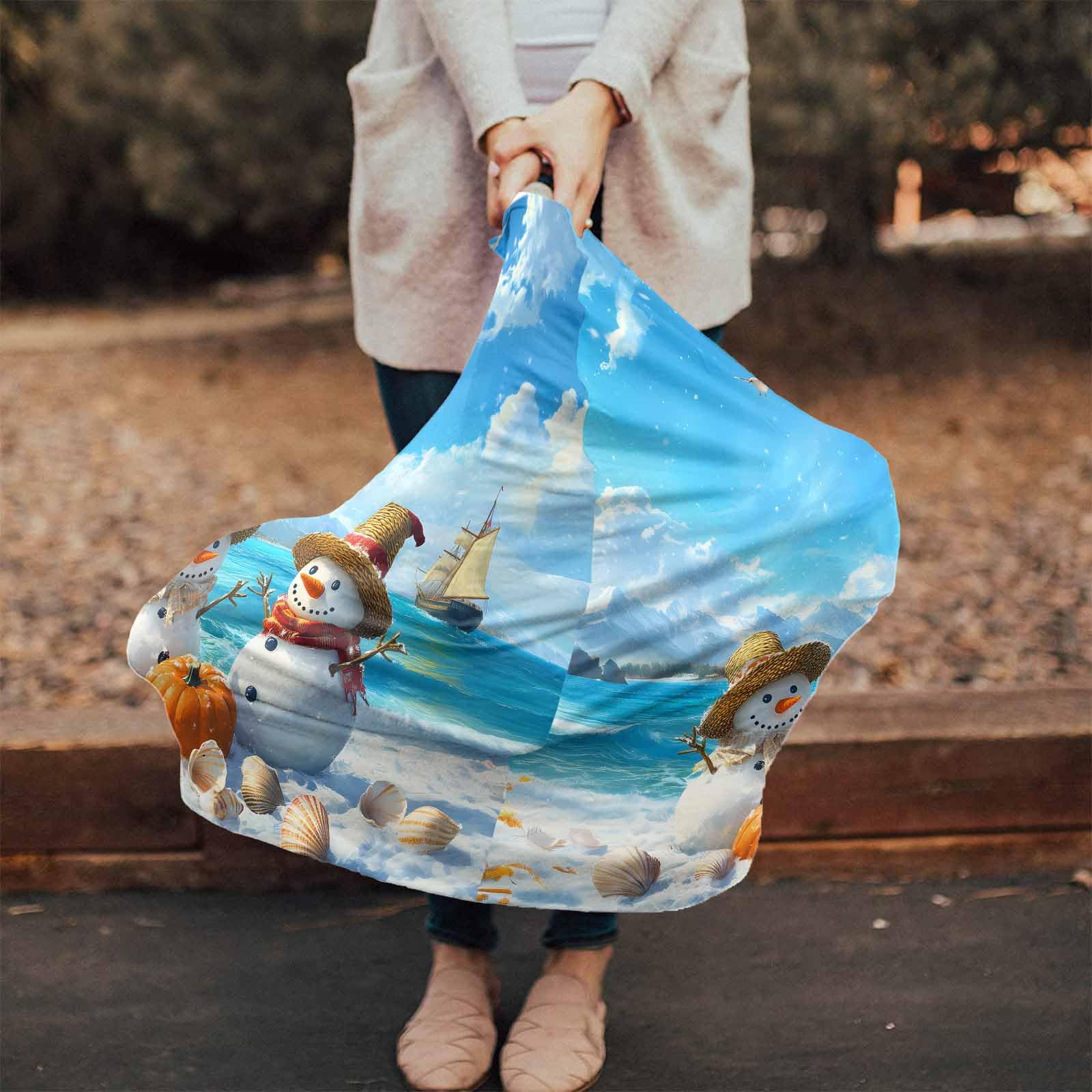 Nursing Cover for Breastfeeding Scarf, Christmas Snowman Winter Ocean Pumpkin Straw Hat Beach Shells Baby Car Covers Super Soft Multi Use for Canopy Shopping Cart Cover Blanket Stroller Cover